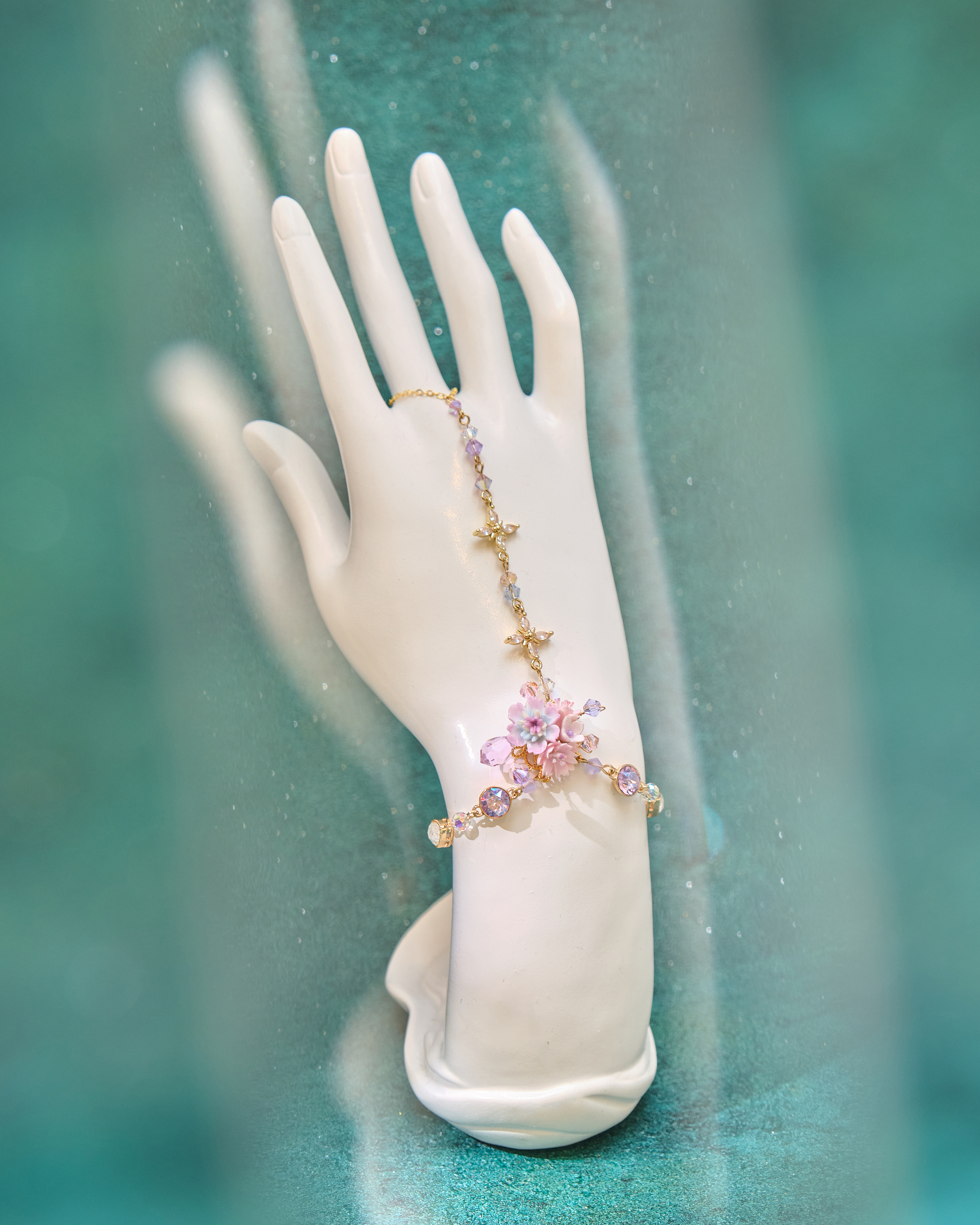 12968 Milky Way Sakura Dream Cold-Porcelain Floral T-Bar S925 Bracelet