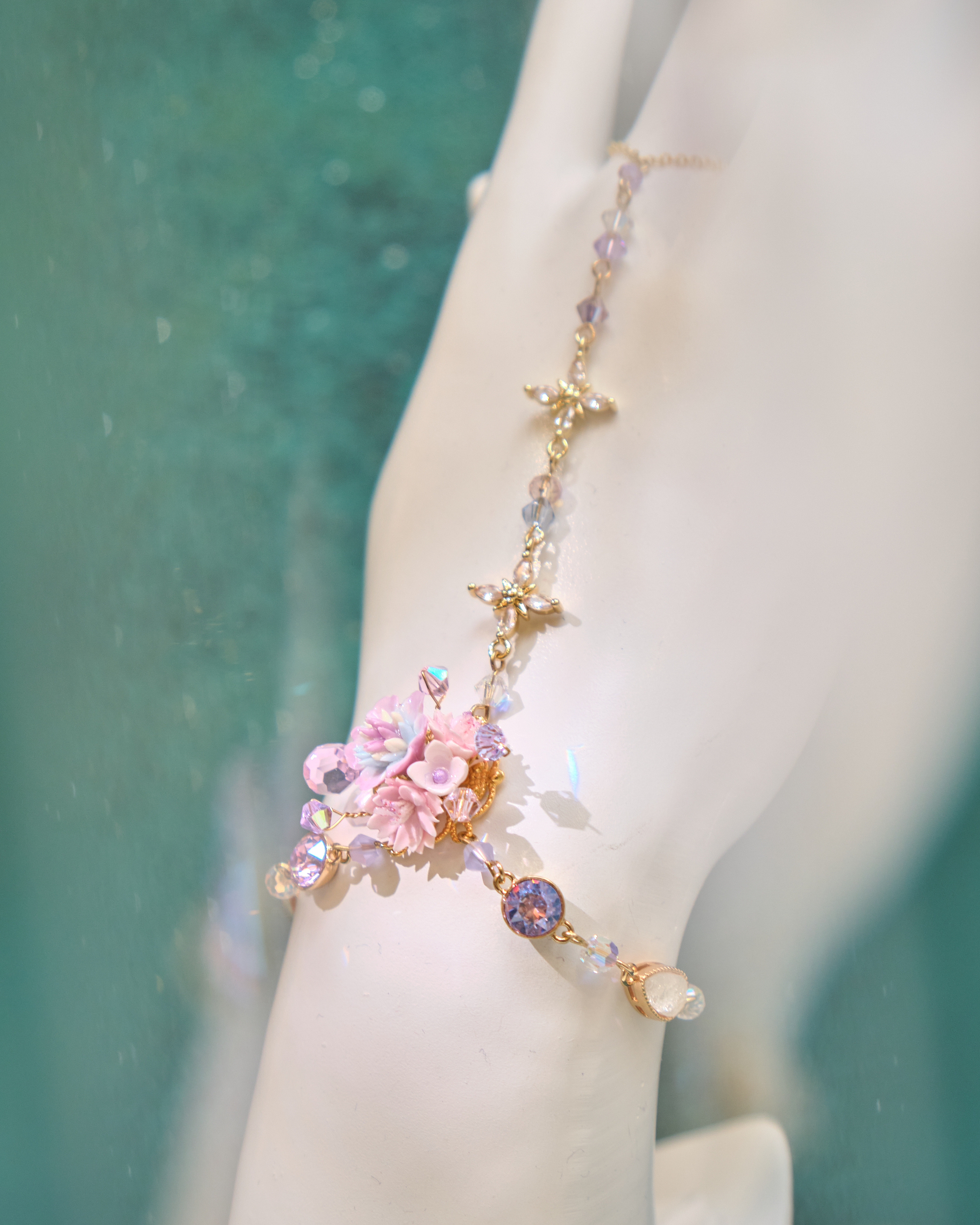 12968 Milky Way Sakura Dream Cold-Porcelain Floral T-Bar S925 Bracelet