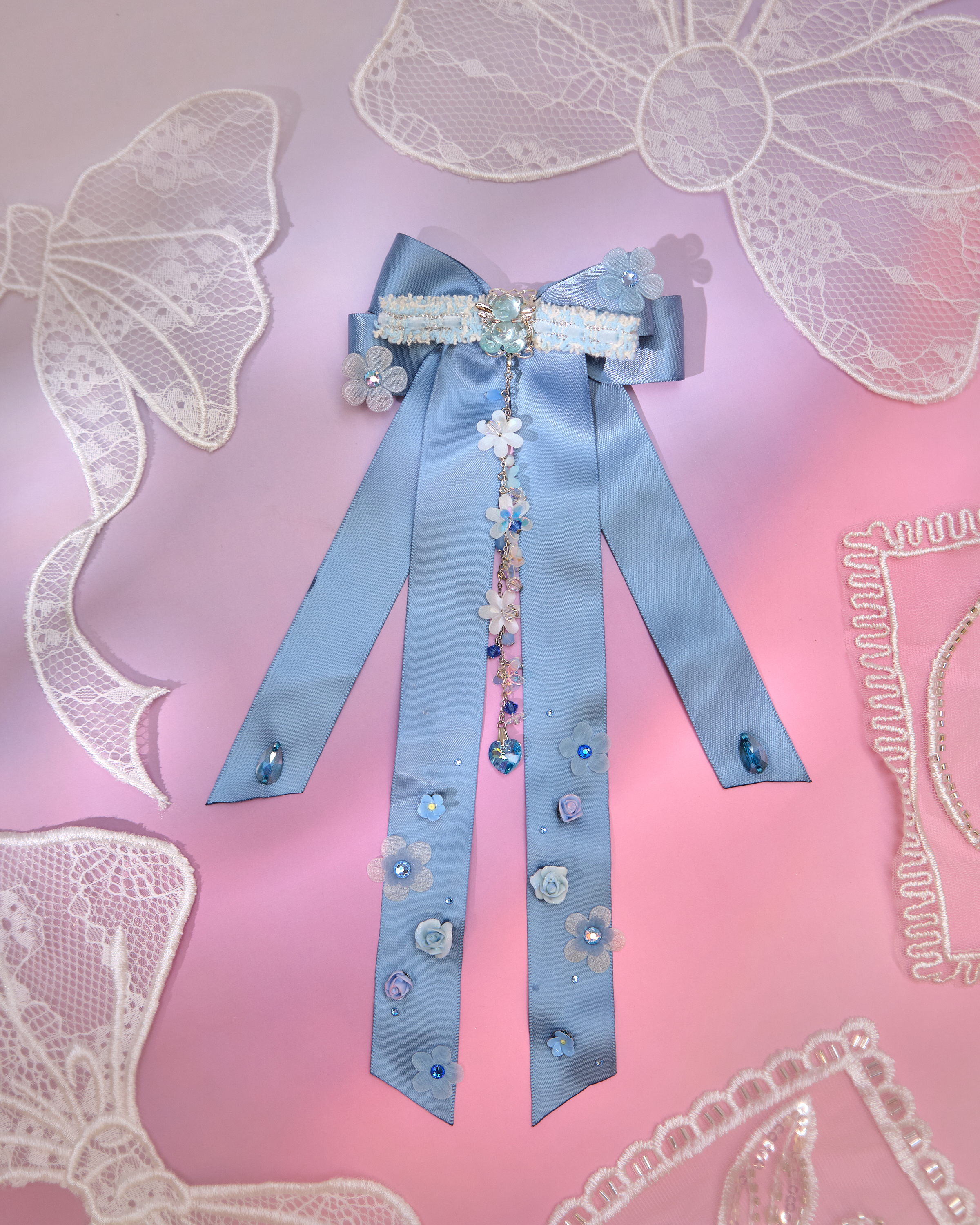 12959 Ribbon Blossom Whisper Hand-Sewn Sakura Clay Bow Bill Clip