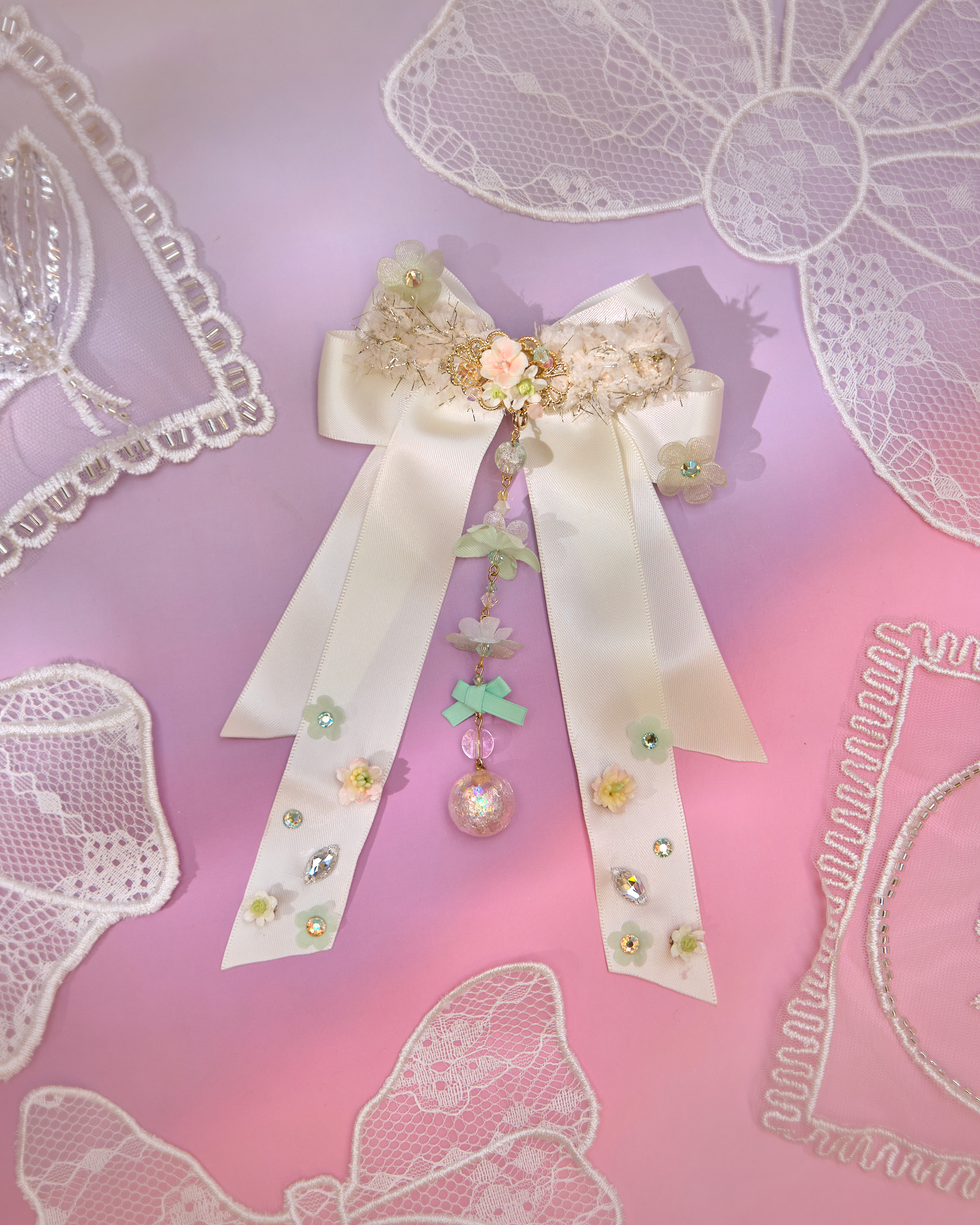 12958 Ribbon Blossom Whisper Hand-Sewn Sakura Clay Bow Bill Clip