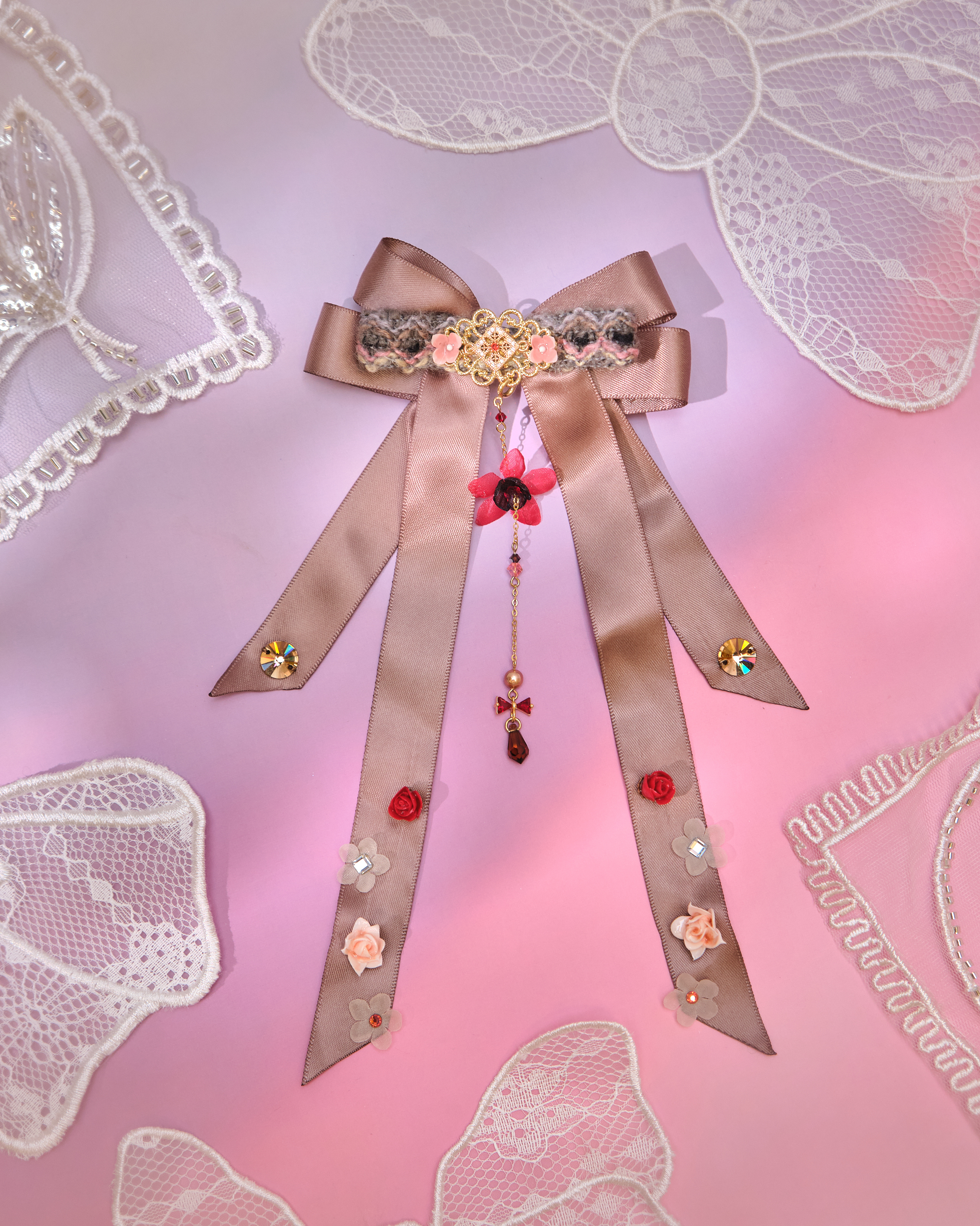 12957 緞帶花語手縫黏土櫻蝶鴨嘴夾