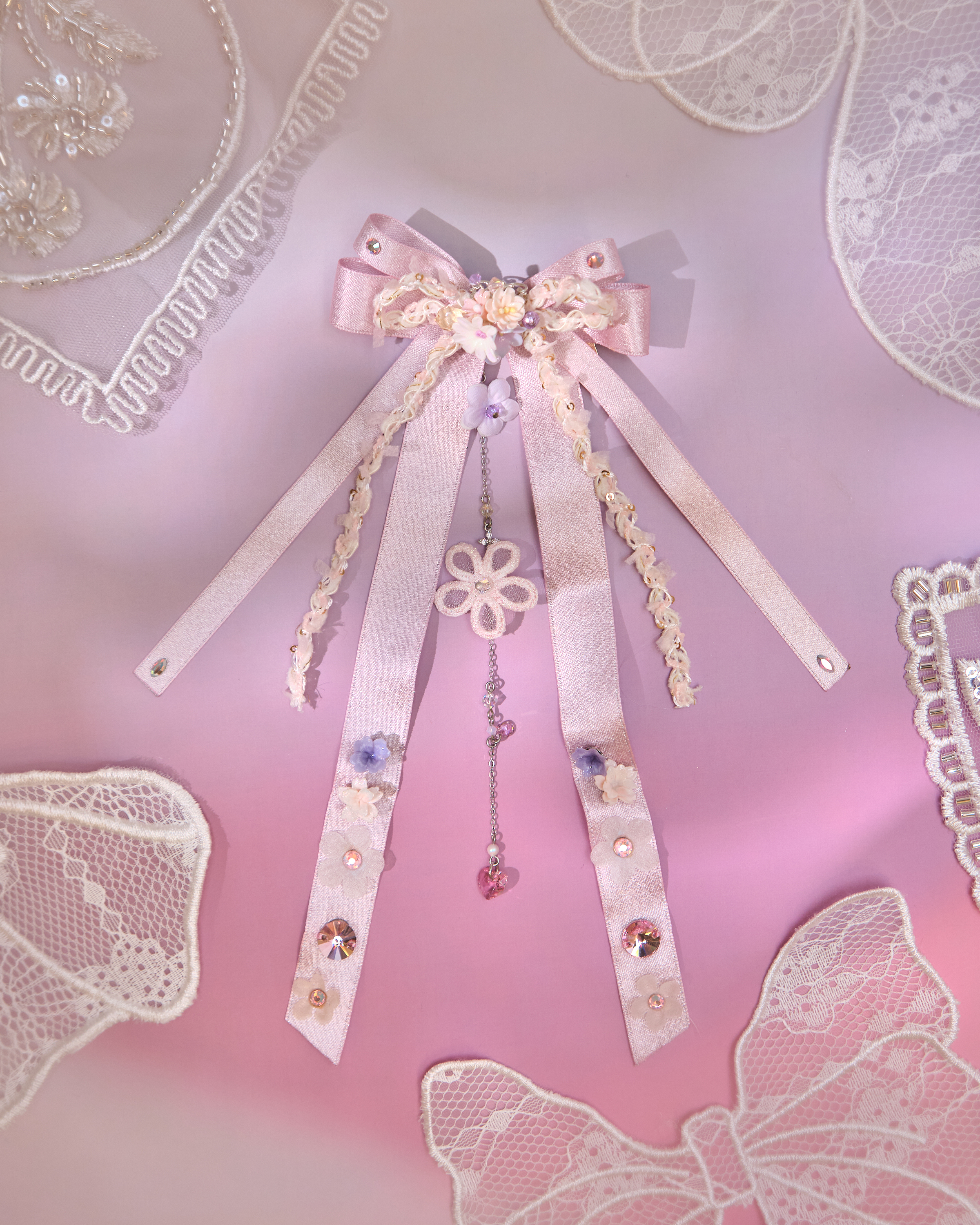 12956 Ribbon Blossom Whisper Hand-Sewn Sakura Clay Bow Bill Clip