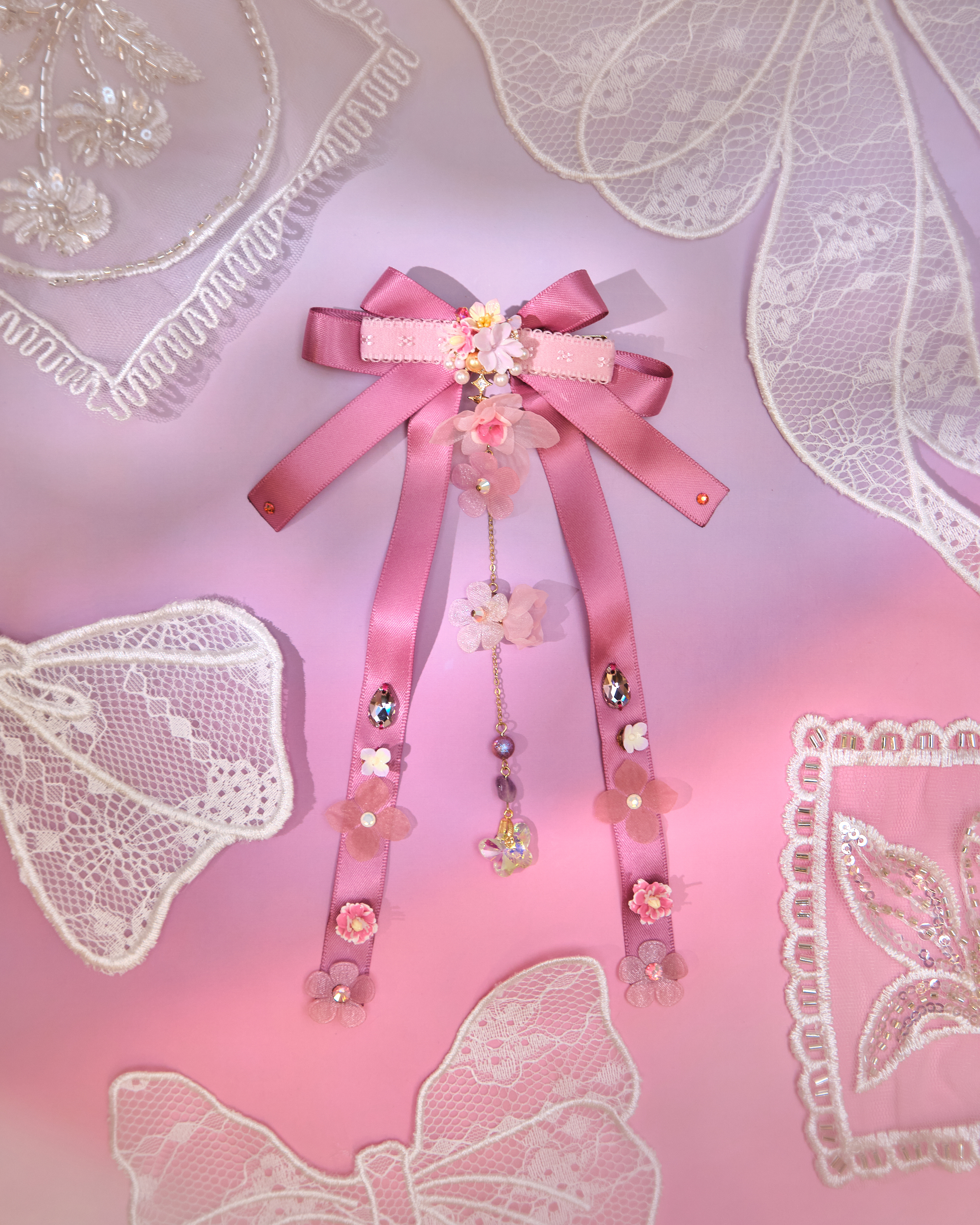 12955 緞帶花語手縫黏土櫻蝶鴨嘴夾