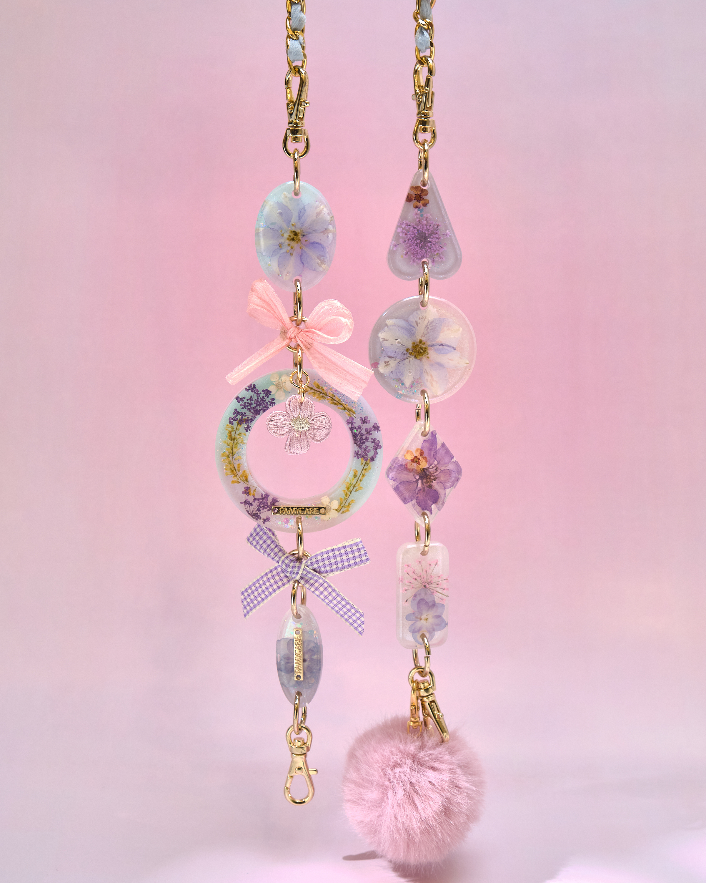 12954 Twilight Tide Heart Pressed-Flower Detachable Crossbody Phone Chain