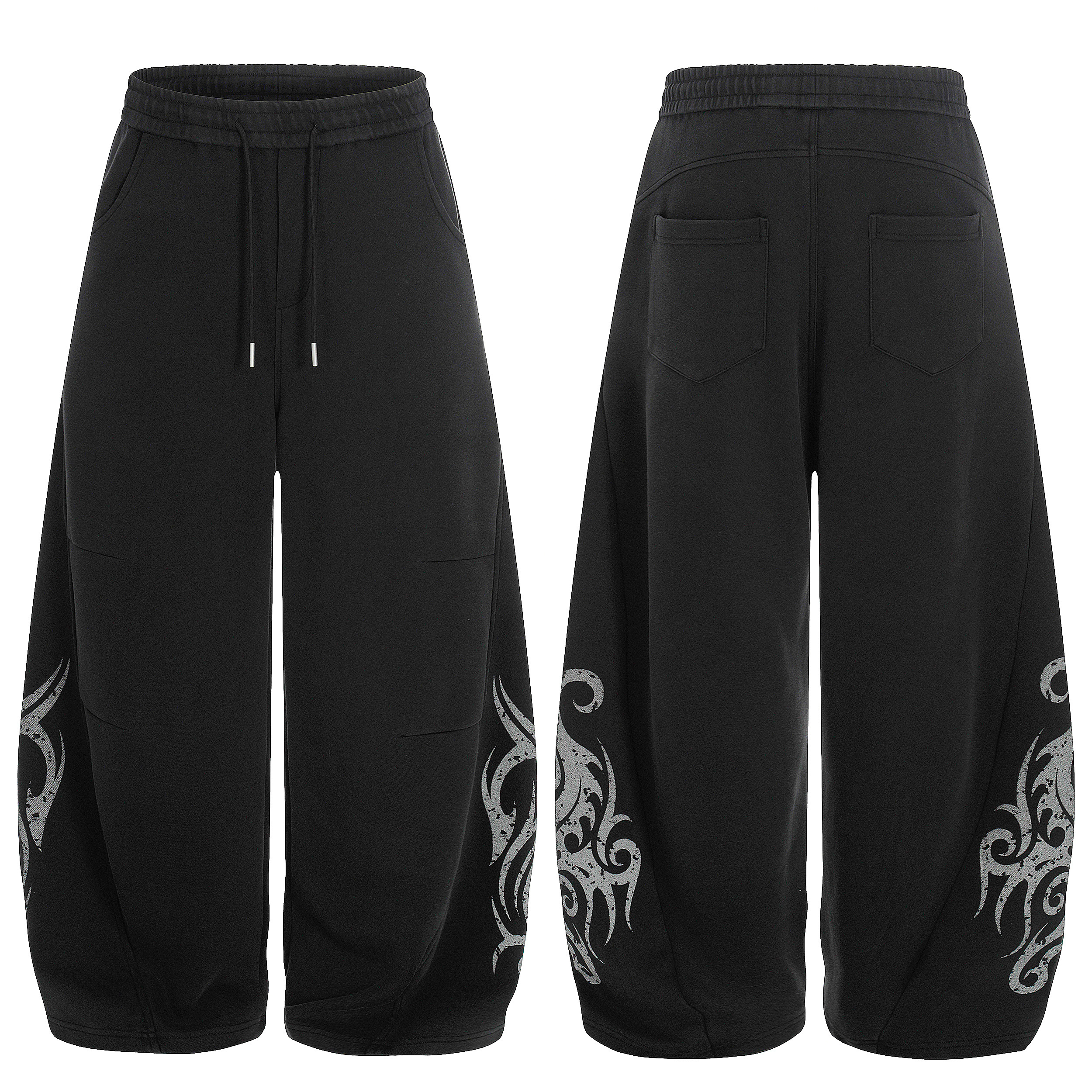 《S.V》重磅圖騰彎刀棉褲