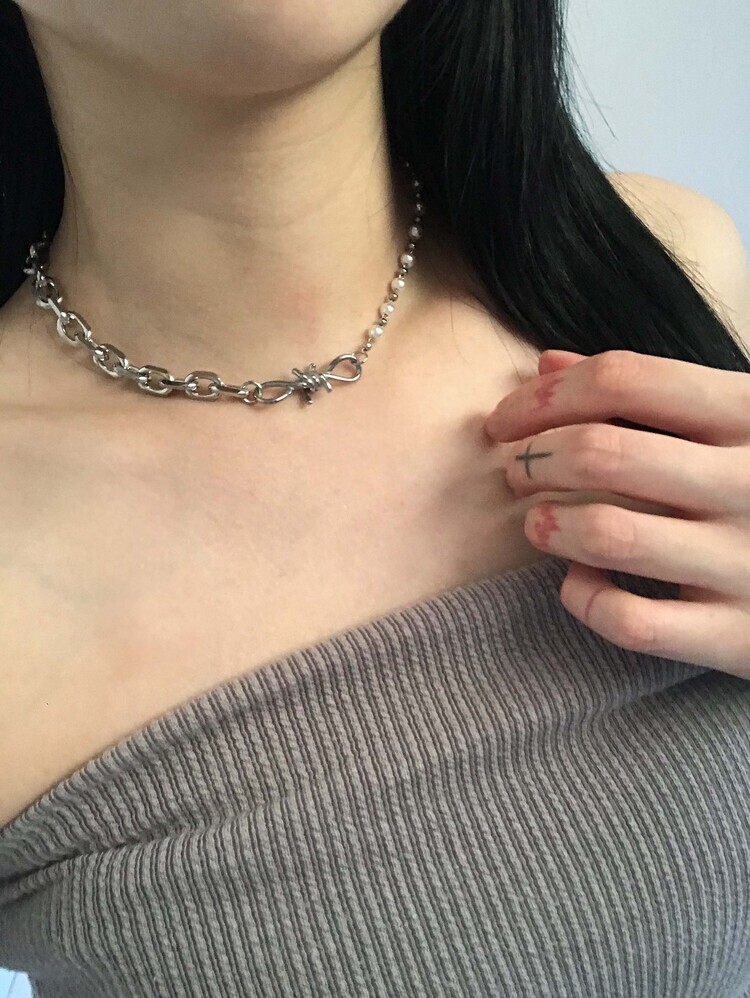 韓國 OFUSE wire pearl choker 綁結 珍珠 鎖骨練 項鍊