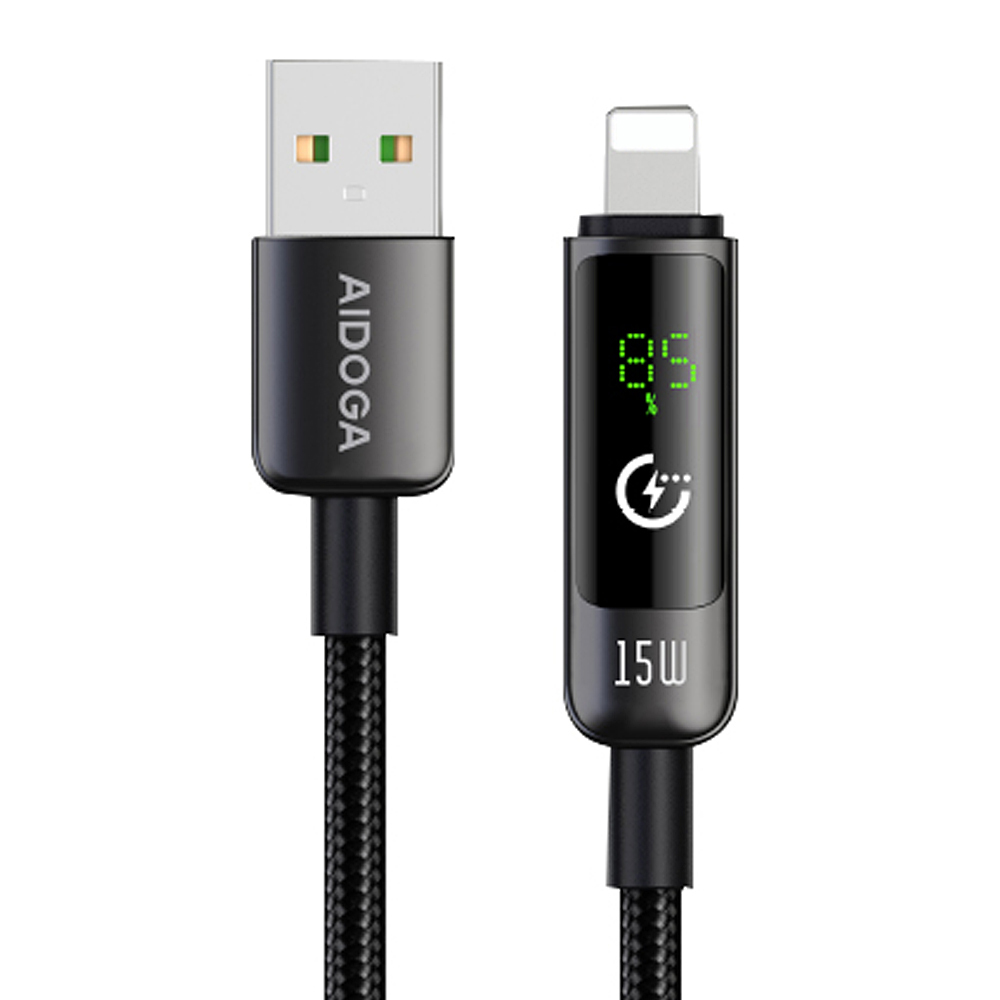 AIDOGA 艾迪伽 Lightning/iPhone充電線傳輸線快充線 電量顯示/智能斷電/補電/功率數顯 BatteryS系列 1.2M
