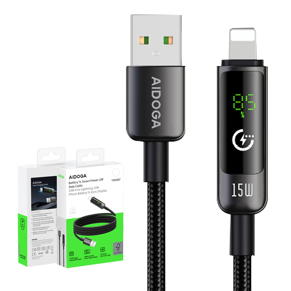 AIDOGA 艾迪伽 電量顯示/智能斷電/補電/功率數顯 Lightning充電線傳輸線快充線 BatteryS系列 1.2M