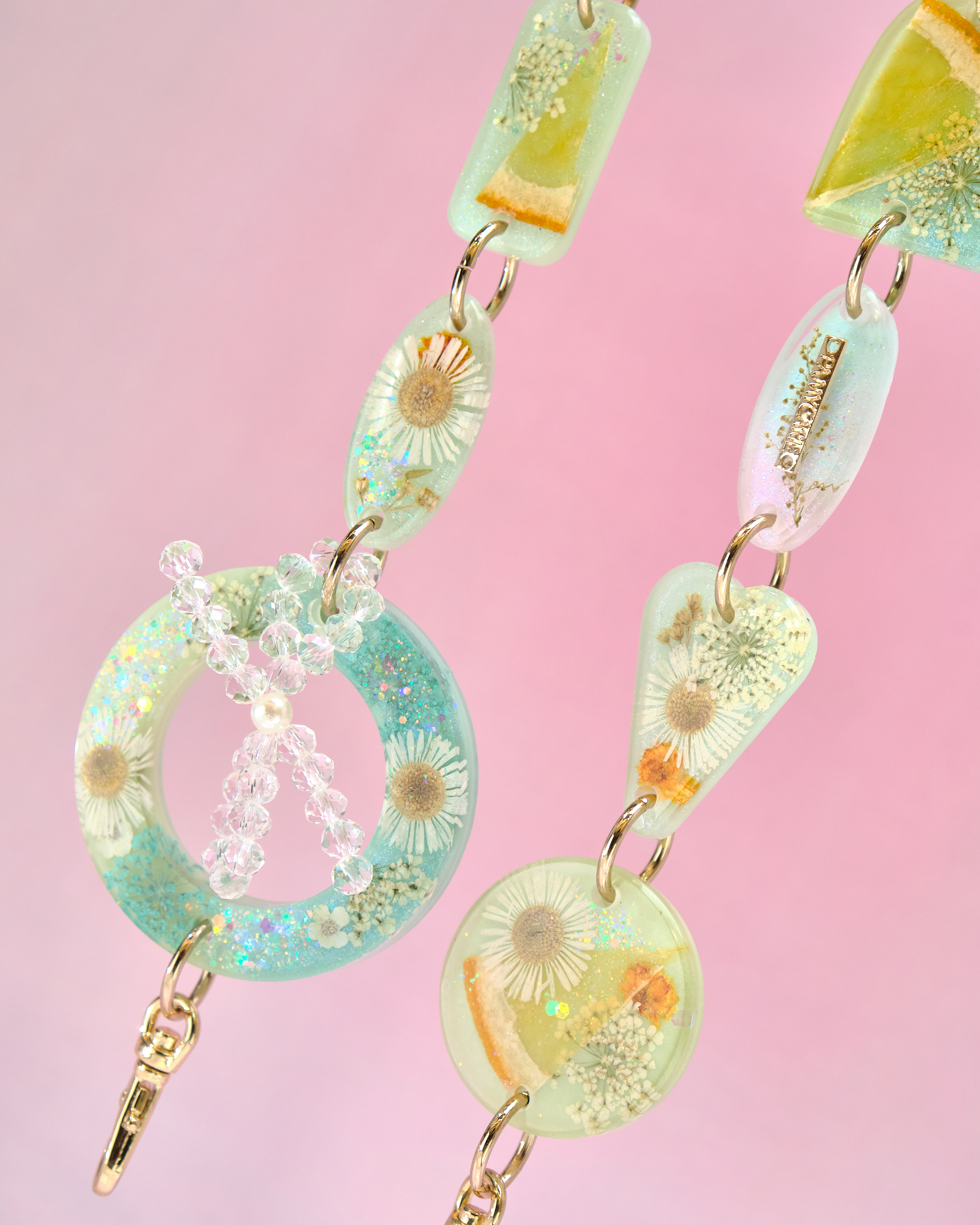 12953 Twilight Tide Heart Pressed-Flower Detachable Crossbody Phone Chain