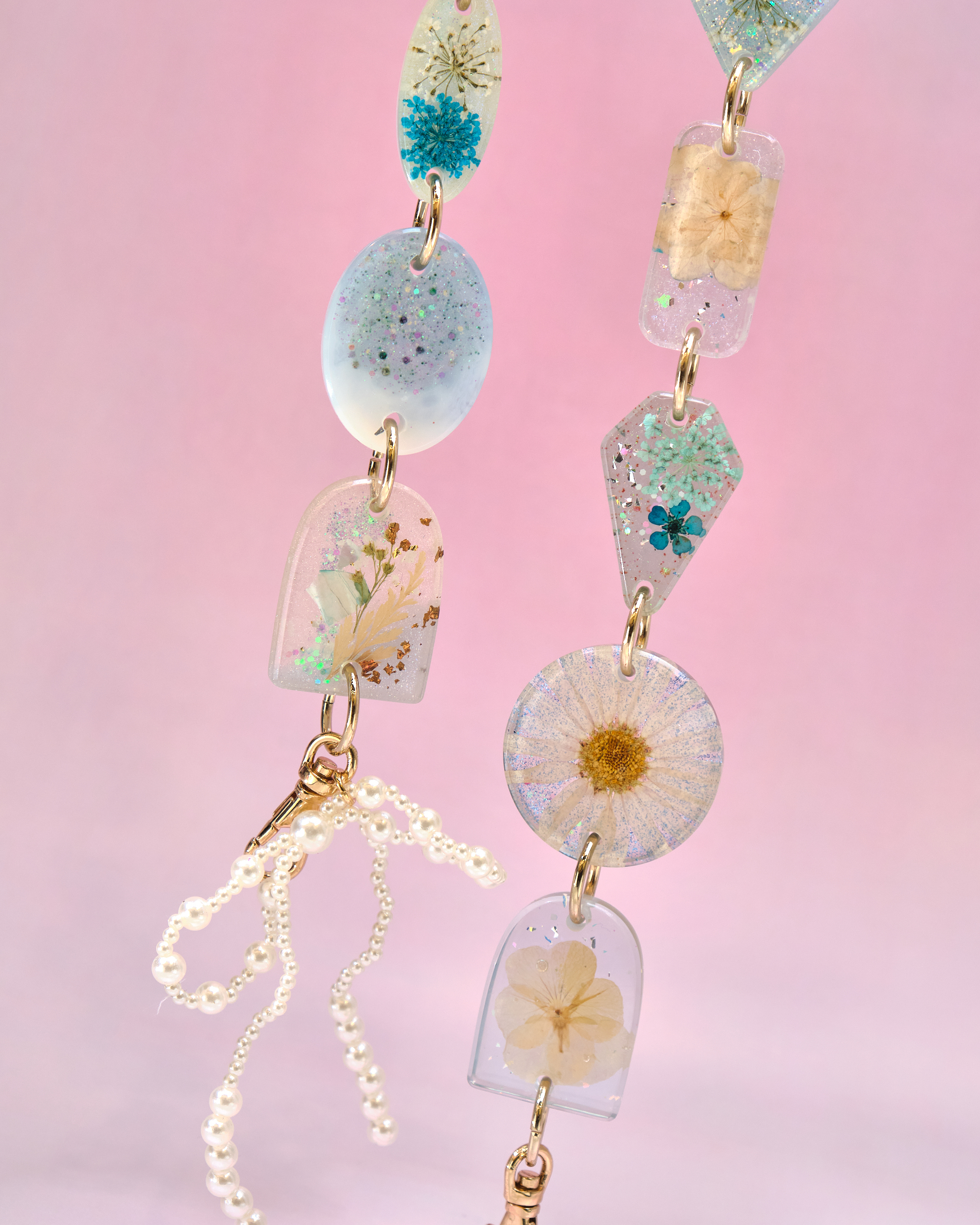 12952 Twilight Tide Heart Pressed-Flower Detachable Crossbody Phone Chain