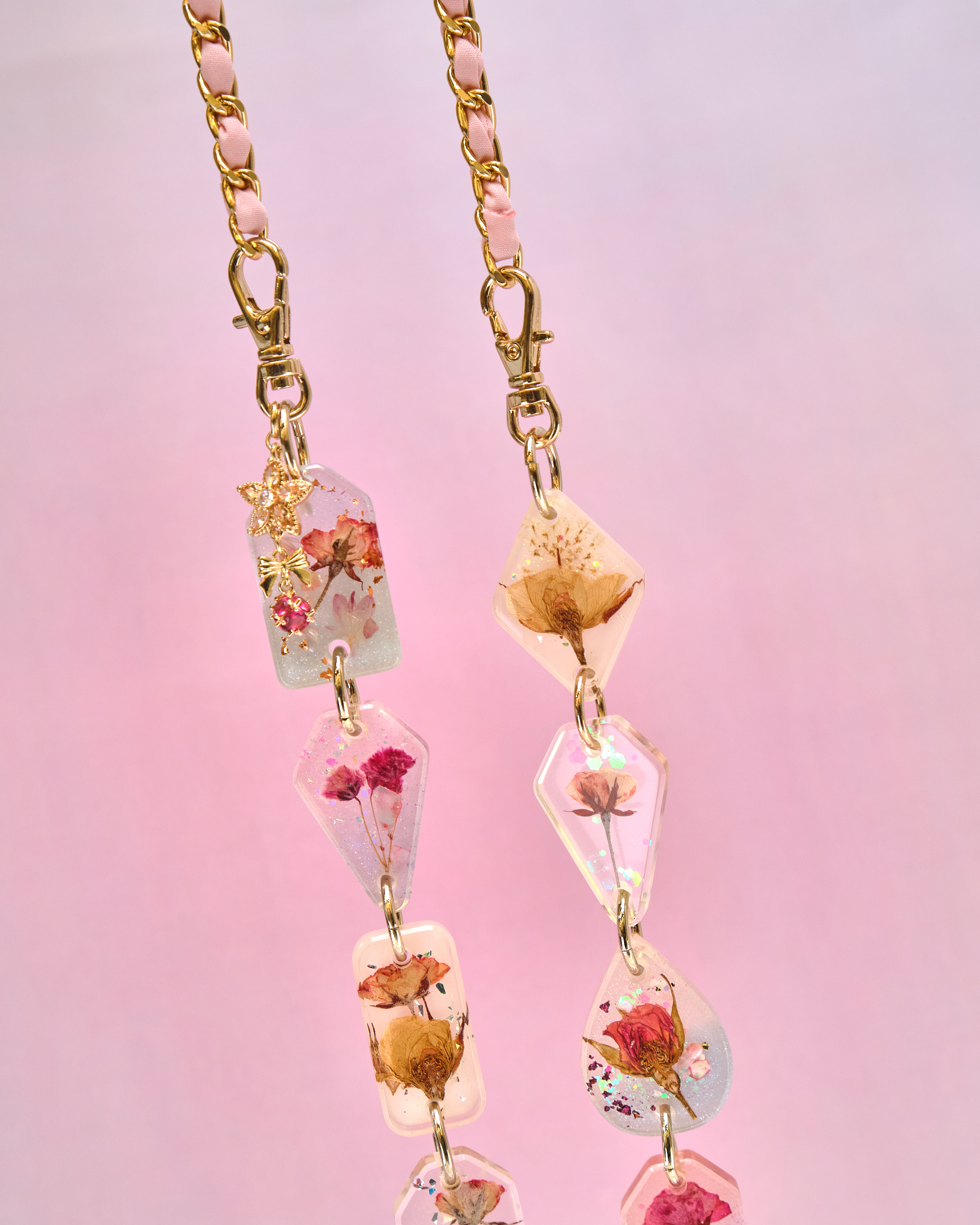 12951 Twilight Tide Heart Pressed-Flower Detachable Crossbody Phone Chain