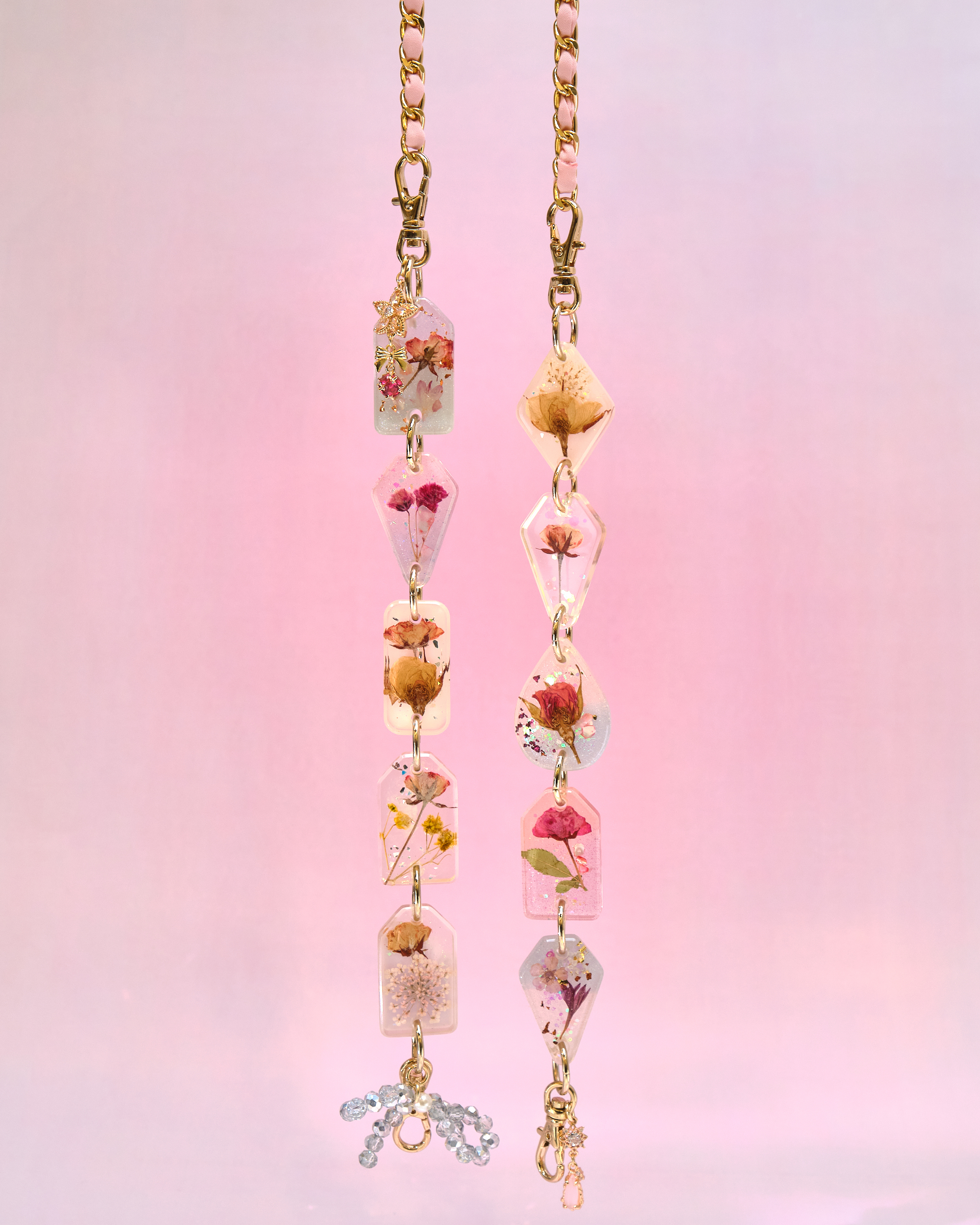 12951 Twilight Tide Heart Pressed-Flower Detachable Crossbody Phone Chain