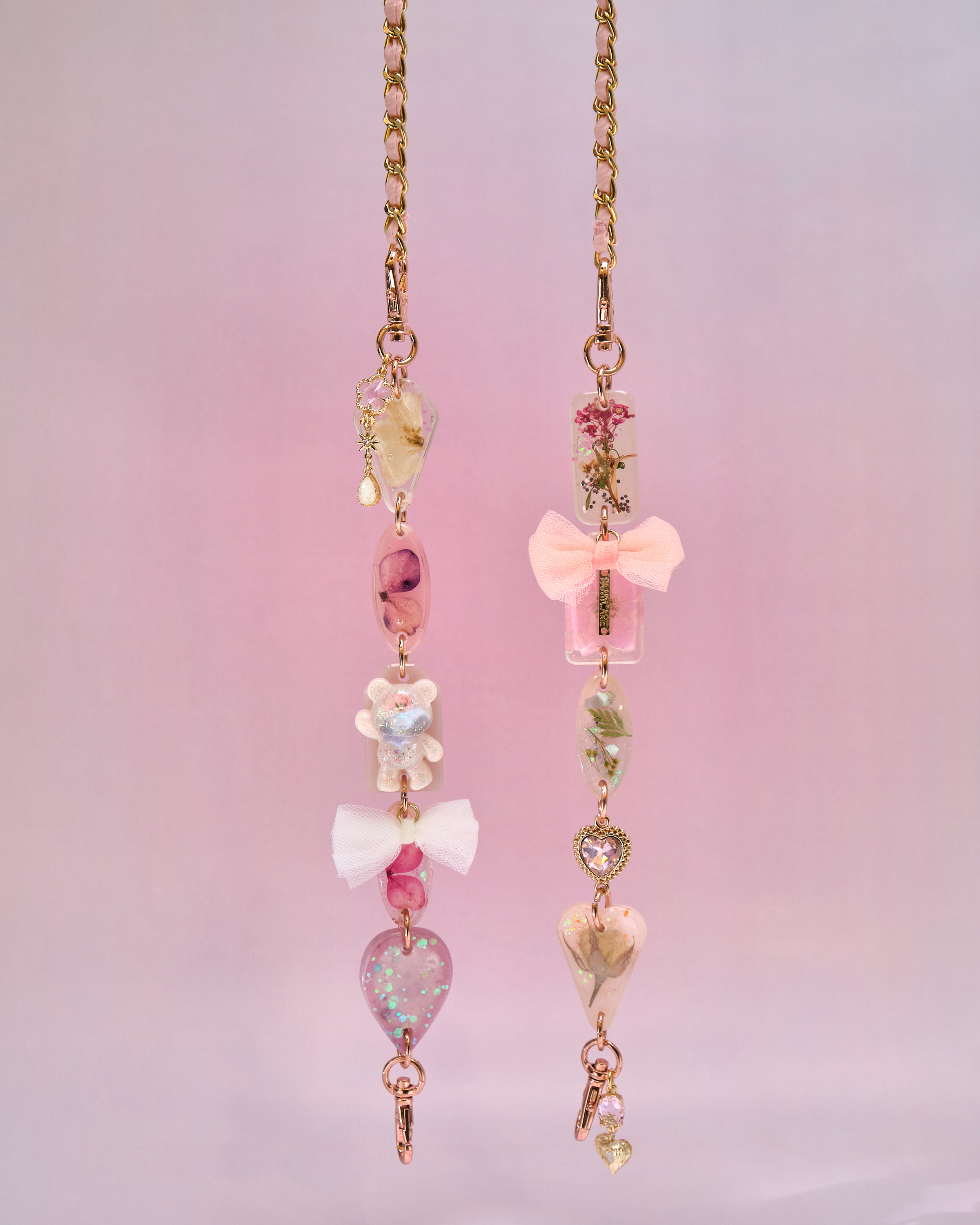 12945 Twilight Tide Heart Pressed-Flower Detachable Crossbody Phone Chain