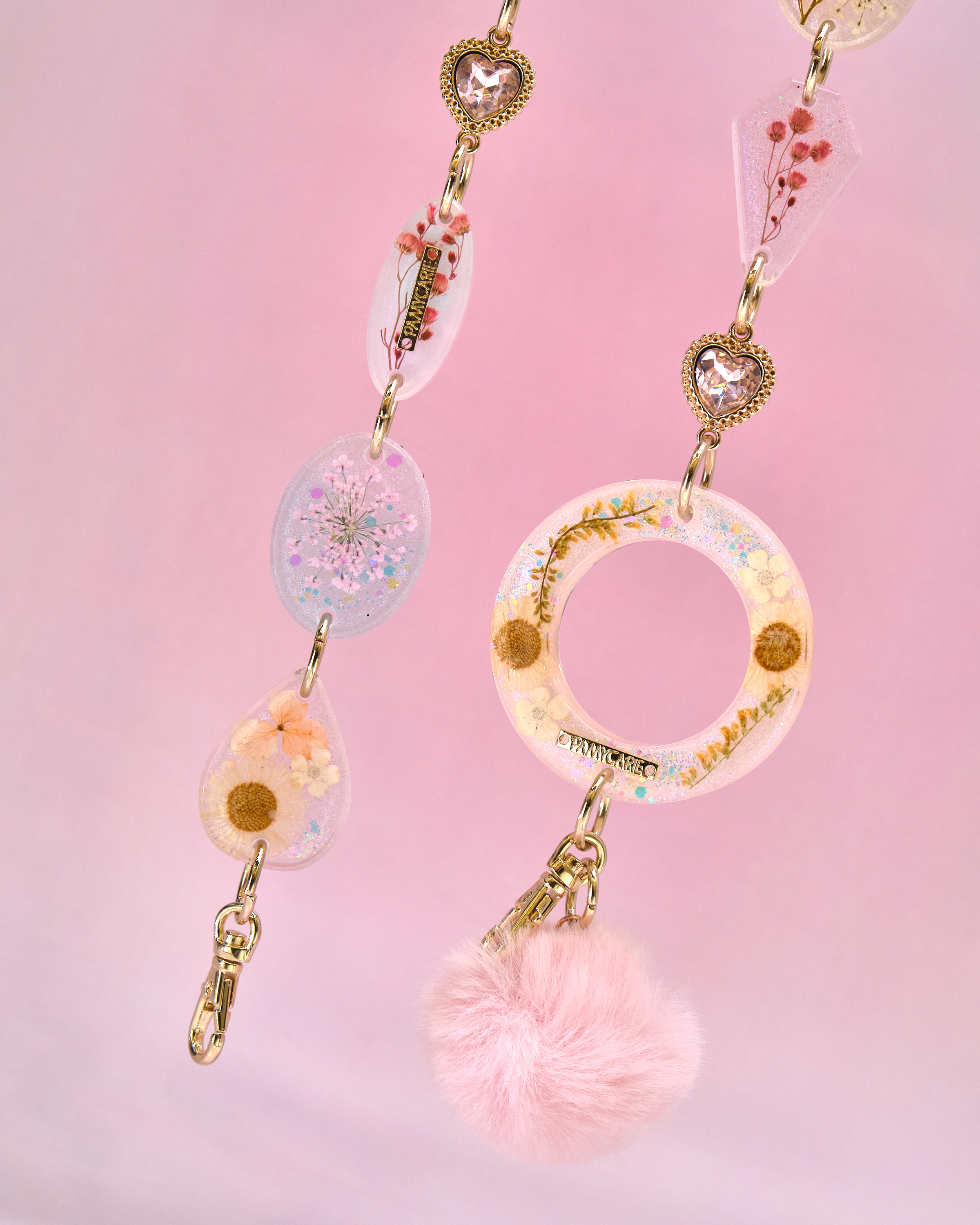 12946 Twilight Tide Heart Pressed-Flower Detachable Crossbody Phone Chain