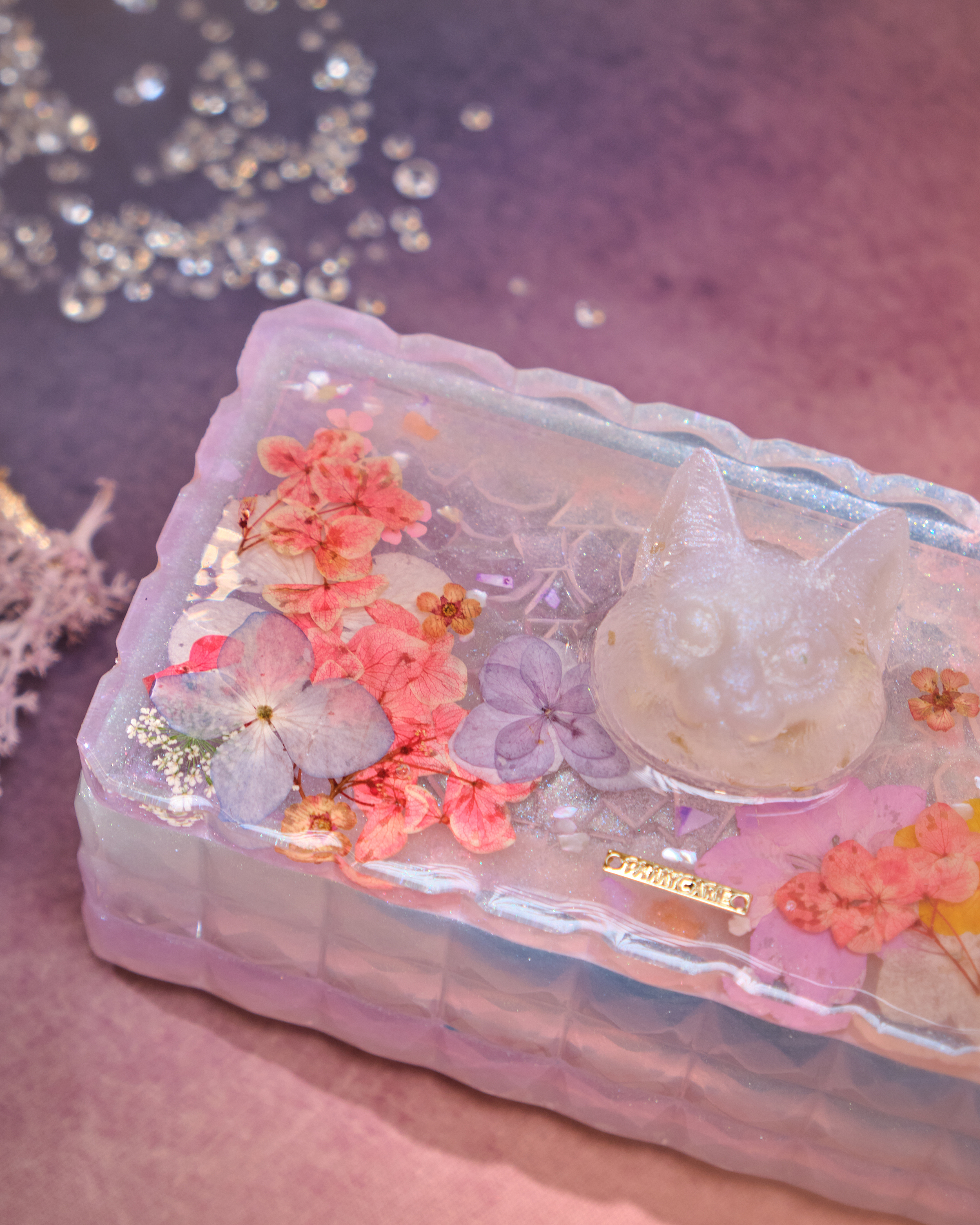 12914 Cat Whisperer Twilight Blossom Resin Jewelry Box