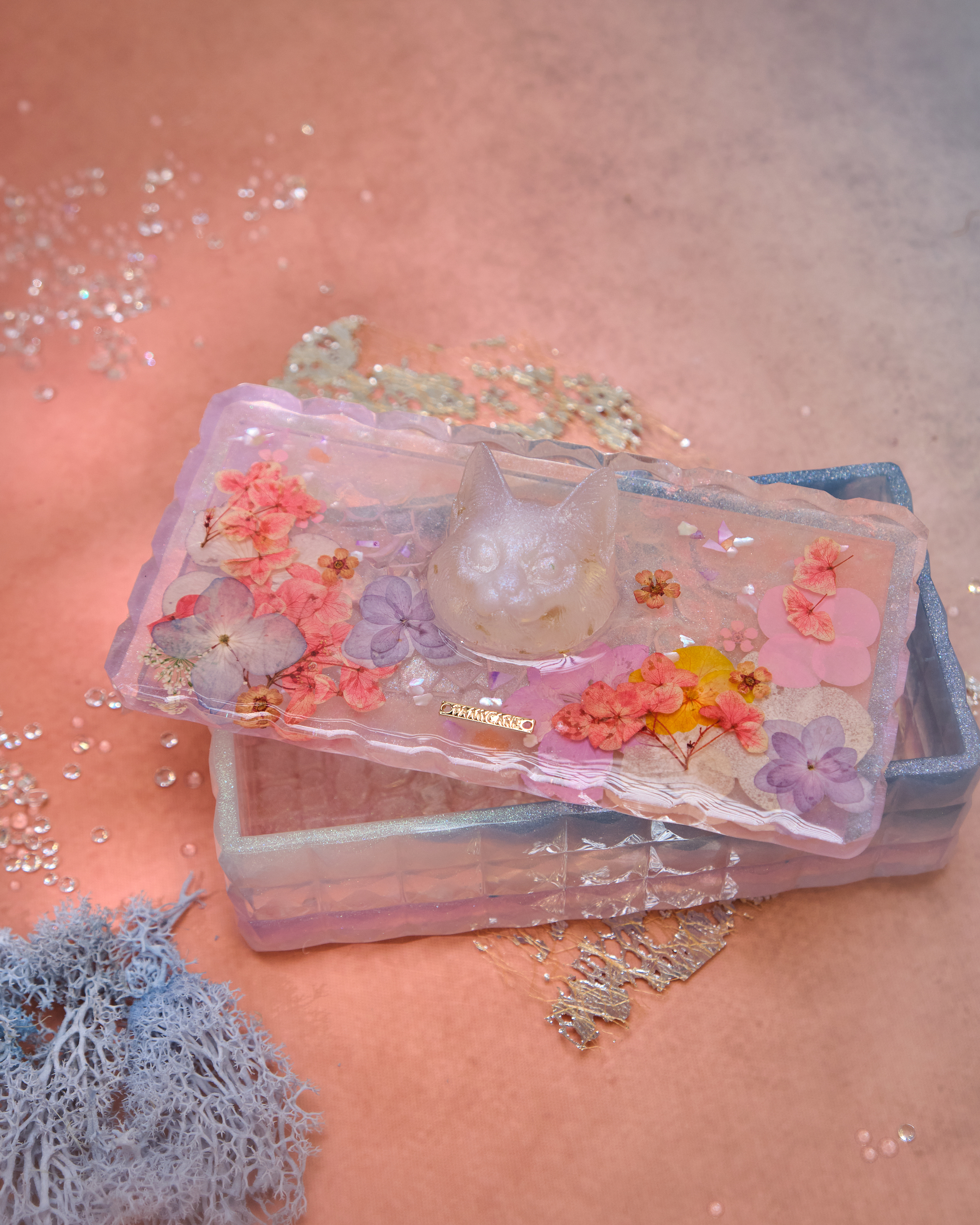 12914 Cat Whisperer Twilight Blossom Resin Jewelry Box