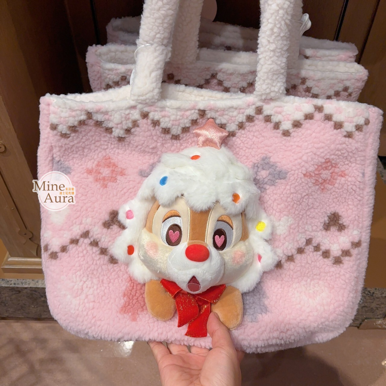 聖誕圓舞曲系列 米奇和朋友們系列 紅鼻 蒂蒂 絨毛 大頭 造型 手提包 托特包 奇奇蒂蒂 Chip 'n Dale -上海迪士尼樂園