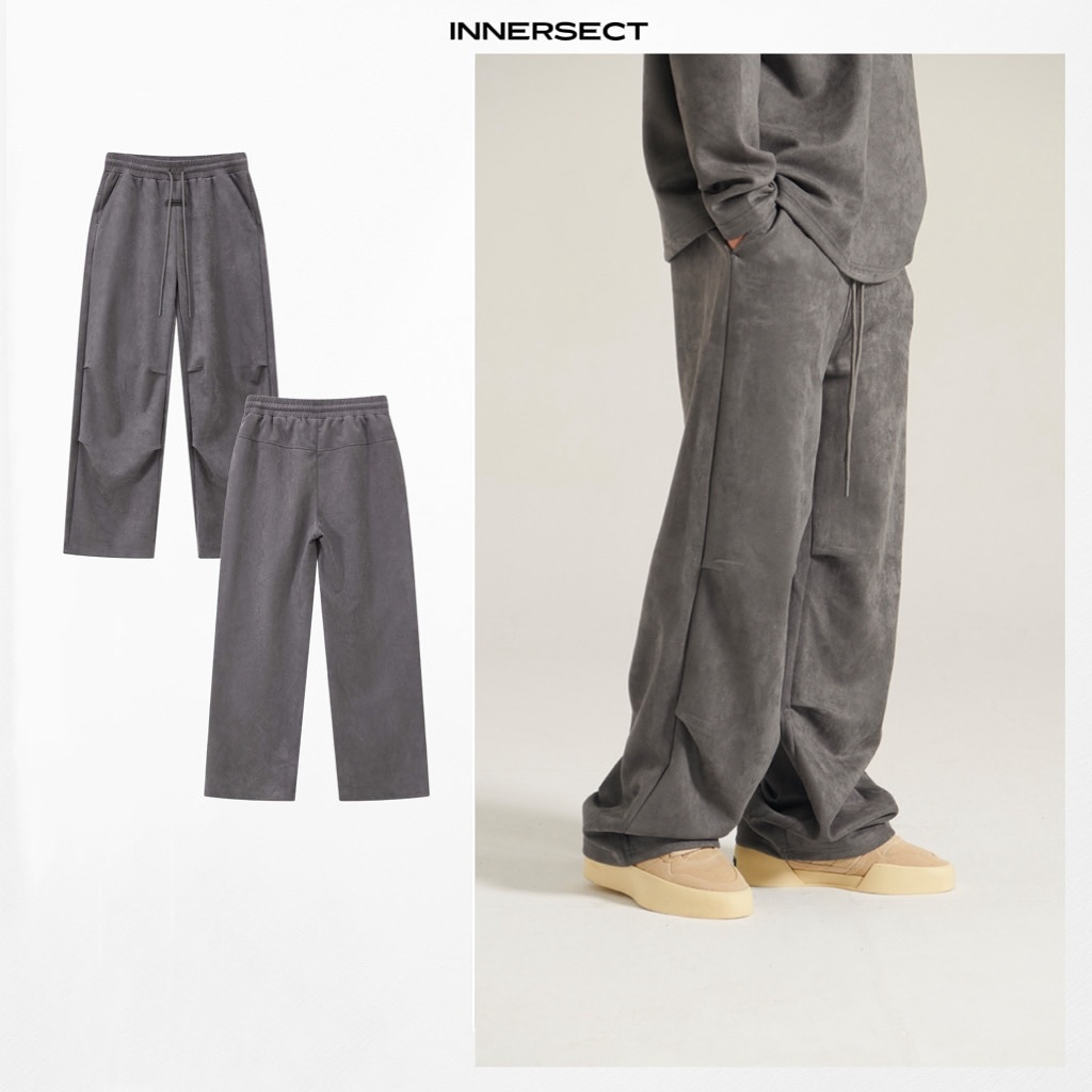 陳冠希 Clot INNERSECT 三生萬物 麂皮絨 直筒 休閒長褲 男女同款 炭灰色 INN24FWBPT137