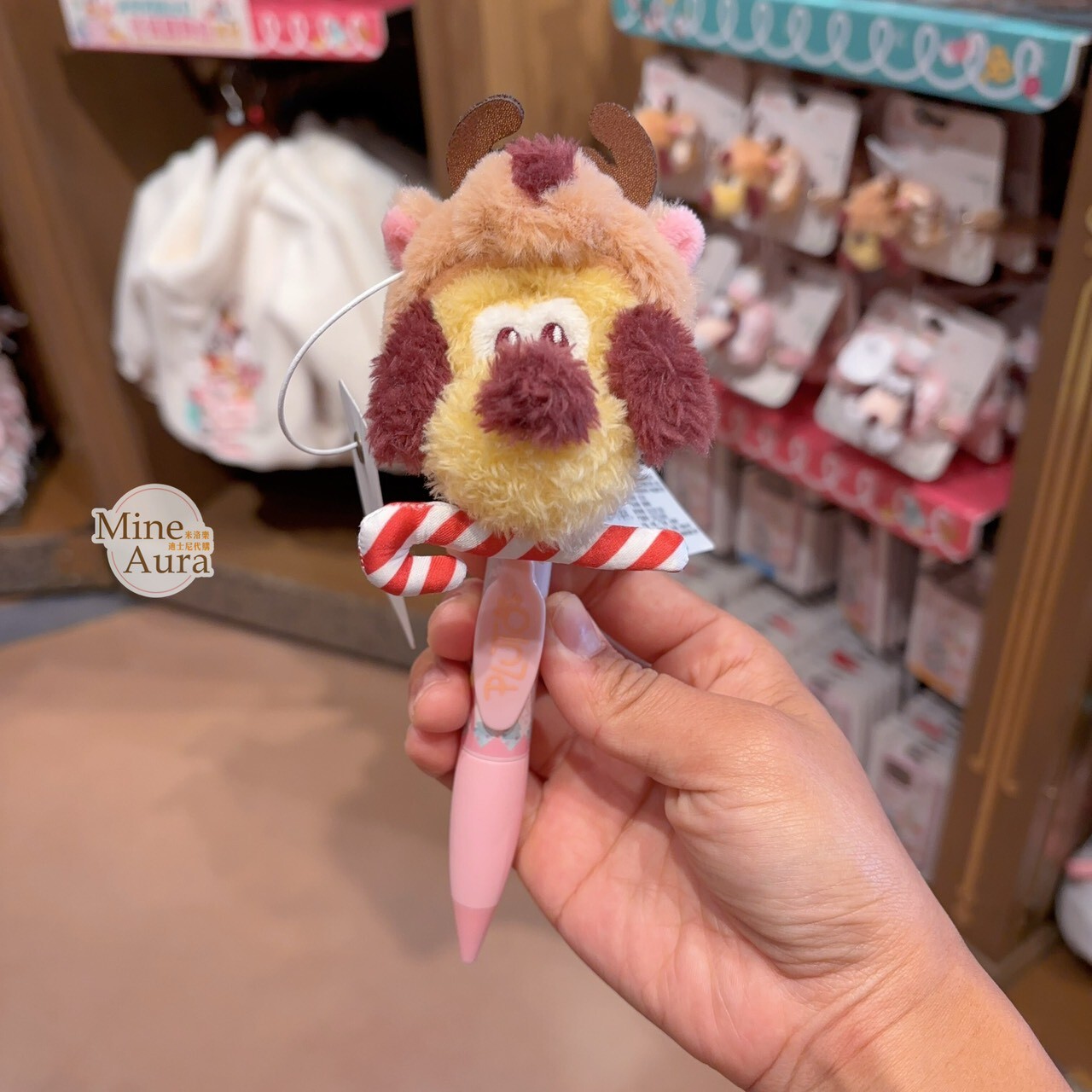 聖誕圓舞曲系列 米奇和朋友們系列 布魯托 Pluto 絨毛大頭 搖頭 圓珠筆 -上海迪士尼樂園