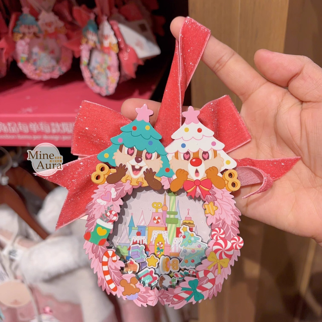 聖誕圓舞曲系列 米奇和朋友們系列 奇奇蒂蒂 Chip 'n Dale 花環造型 聖誕樹 掛飾 -上海迪士尼樂園