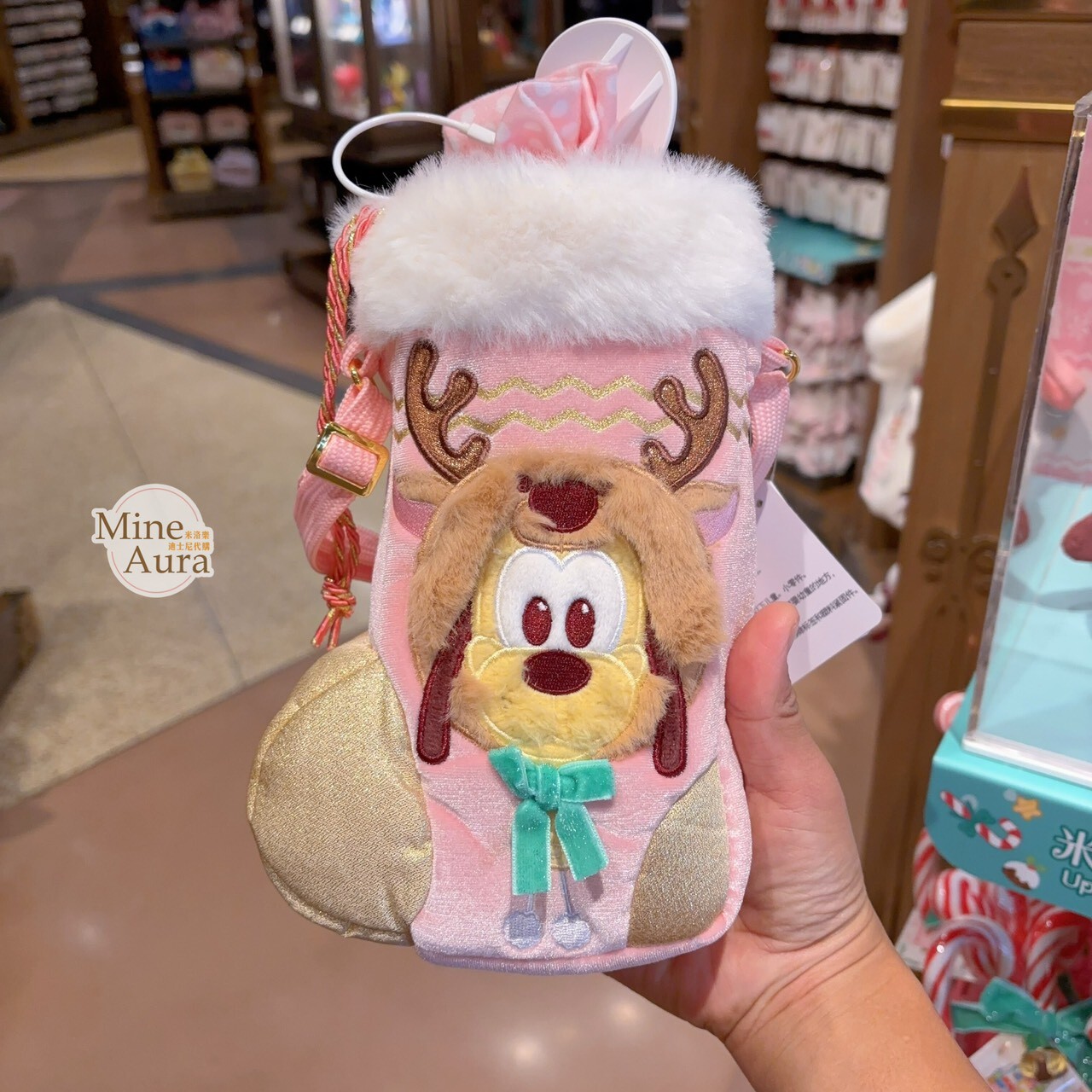 聖誕圓舞曲系列 米奇和朋友們系列 布魯托 Pluto 保溫瓶 水杯 + 聖誕襪 造型杯套 -上海迪士尼樂園