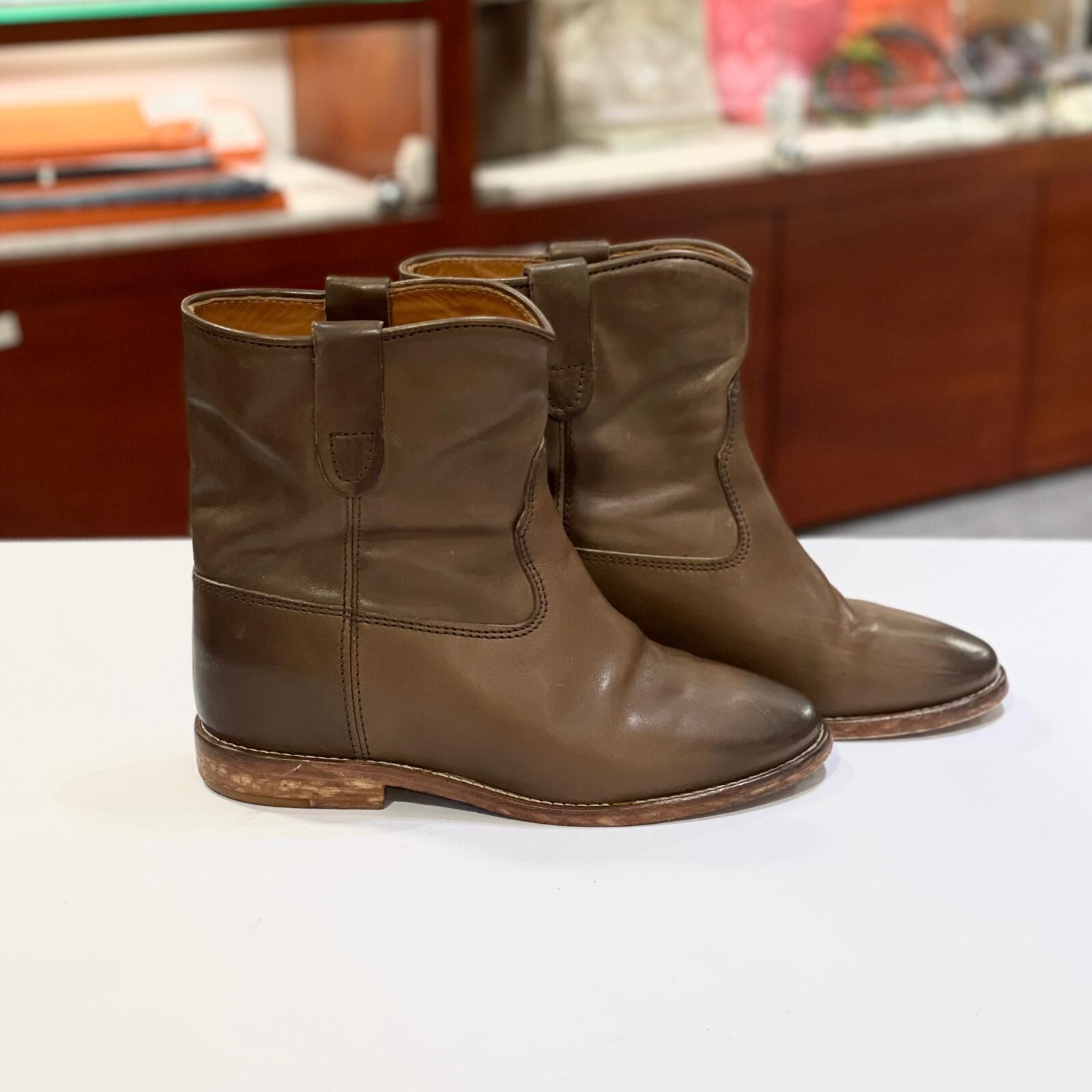 只有35碼~超級筍價!!! 95%NEW二手ISABEL MARANT BOOTS, 做舊啡色小牛皮, 伊莎貝爾·瑪蘭 短靴 #香榭站正品