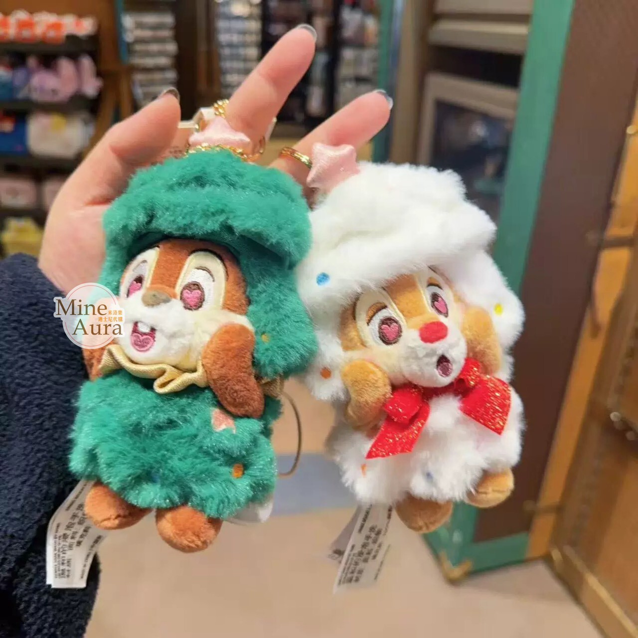 聖誕圓舞曲系列 米奇和朋友們系列 奇奇蒂蒂 Chip 'n Dale 絨毛 鑰匙圈 吊飾 -上海迪士尼樂園