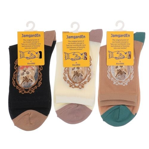 貓咪刺繡透紗短襪