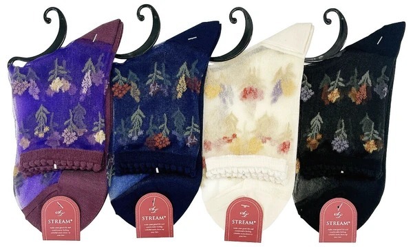 花刺繡透紗短襪