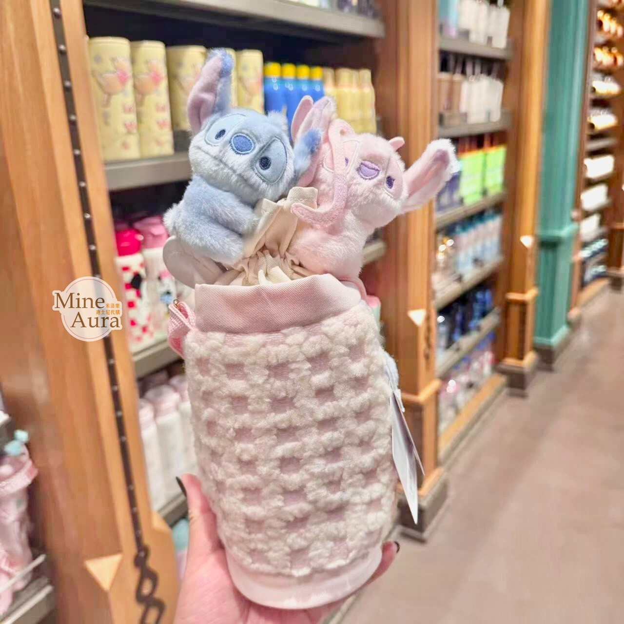 史迪奇 Stitch 安琪拉 Angel 保溫瓶 水杯 + 格紋 造型杯套 星際寶貝 Lilo & Stitch -上海迪士尼樂園