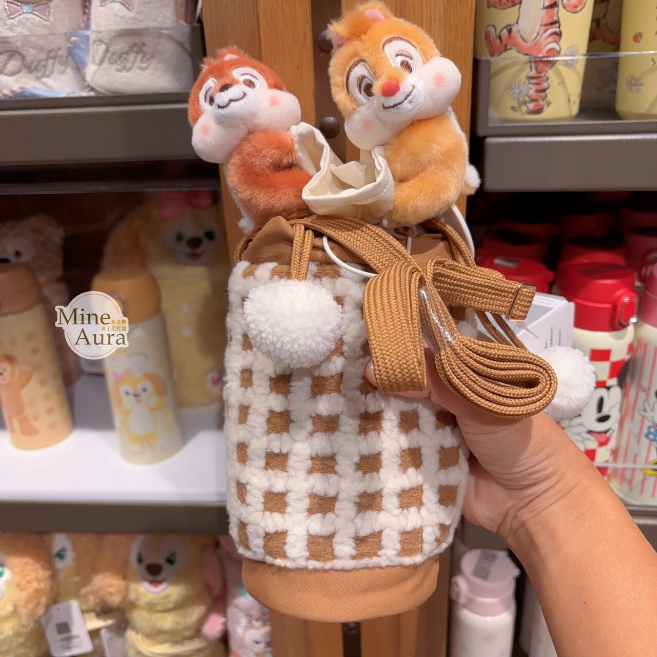 奇奇蒂蒂 Chip 'n Dale 保溫瓶 水杯 + 格紋 造型杯套 -上海迪士尼樂園