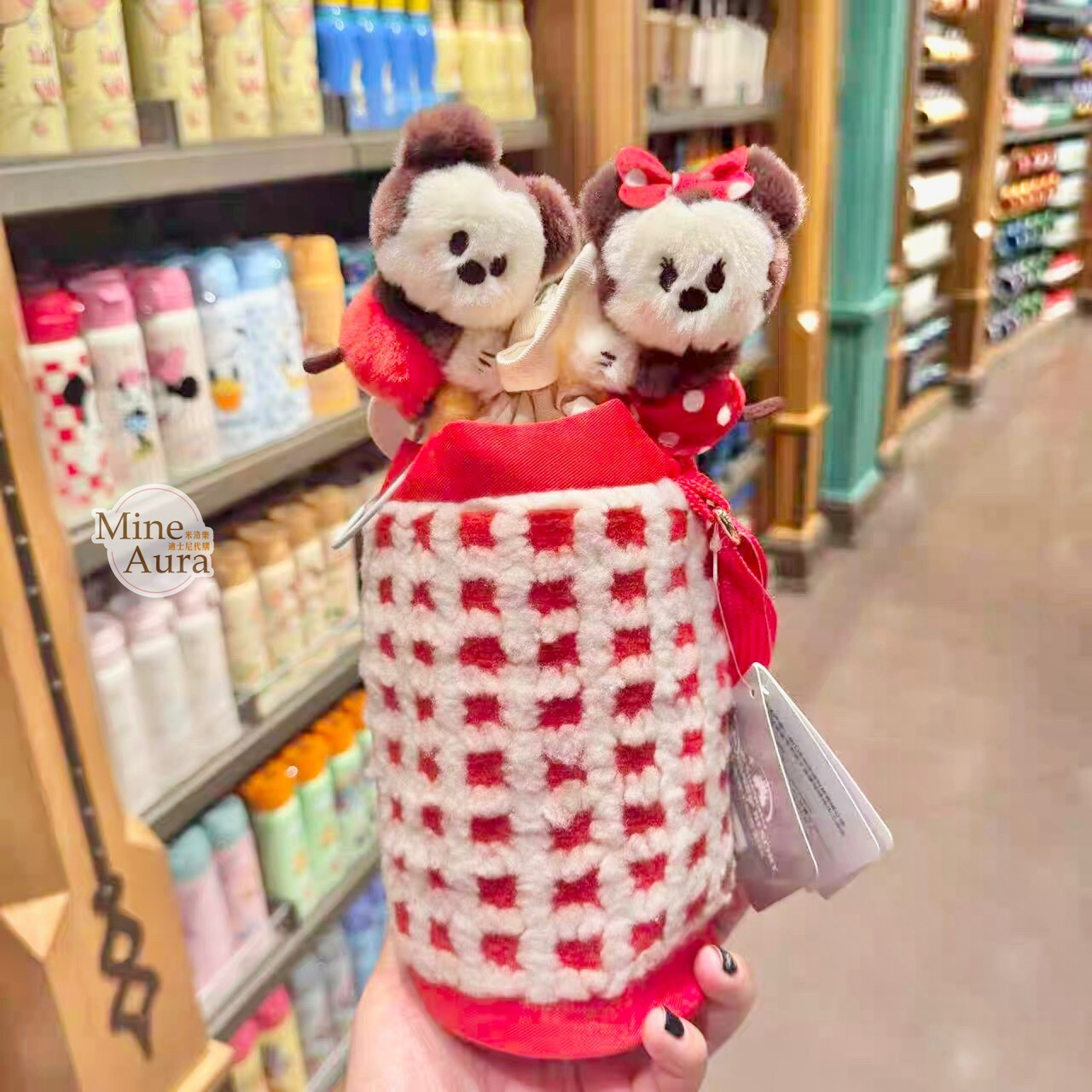 米奇 Mickey 米妮 Minnie 保溫瓶 水杯 + 格紋 造型杯套 -上海迪士尼樂園
