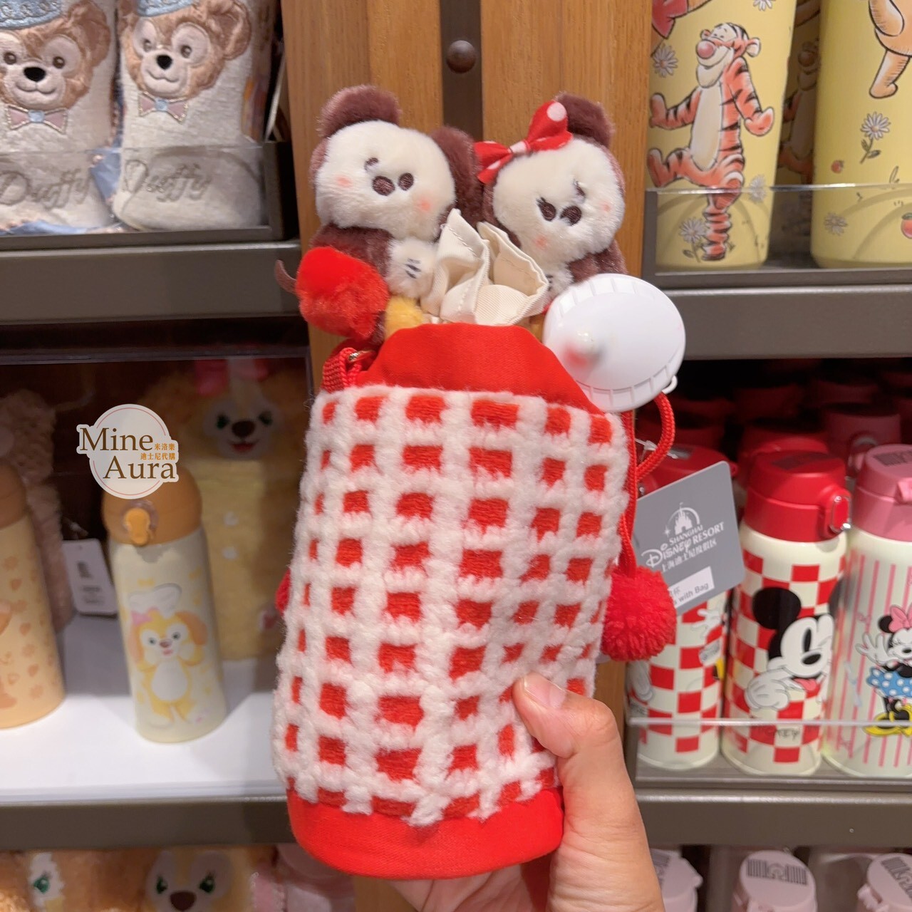 米奇 Mickey 米妮 Minnie 保溫瓶 水杯 + 格紋 造型杯套 -上海迪士尼樂園