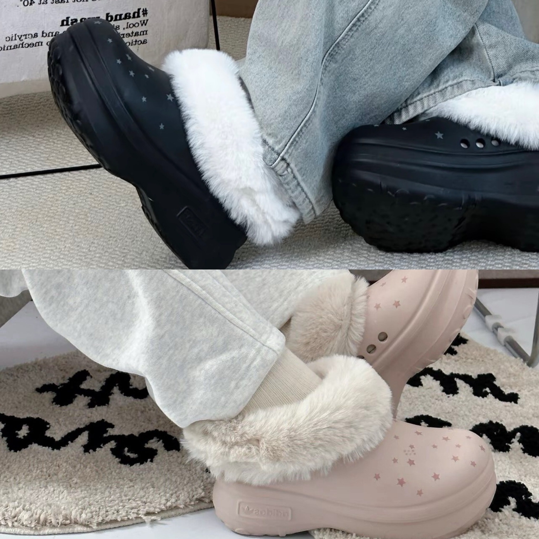 ADIFOAM STAN SMITH MULE 毛毛保暖 穆勒拖鞋 增高 廚師鞋 黑色/粉色 IE4626 IE7052