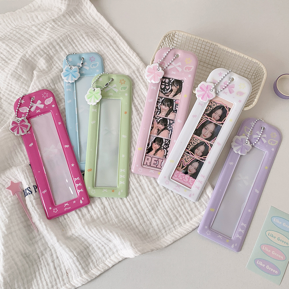 INS Bowknot Four-Slot Photo Strip Card Holder with Charm