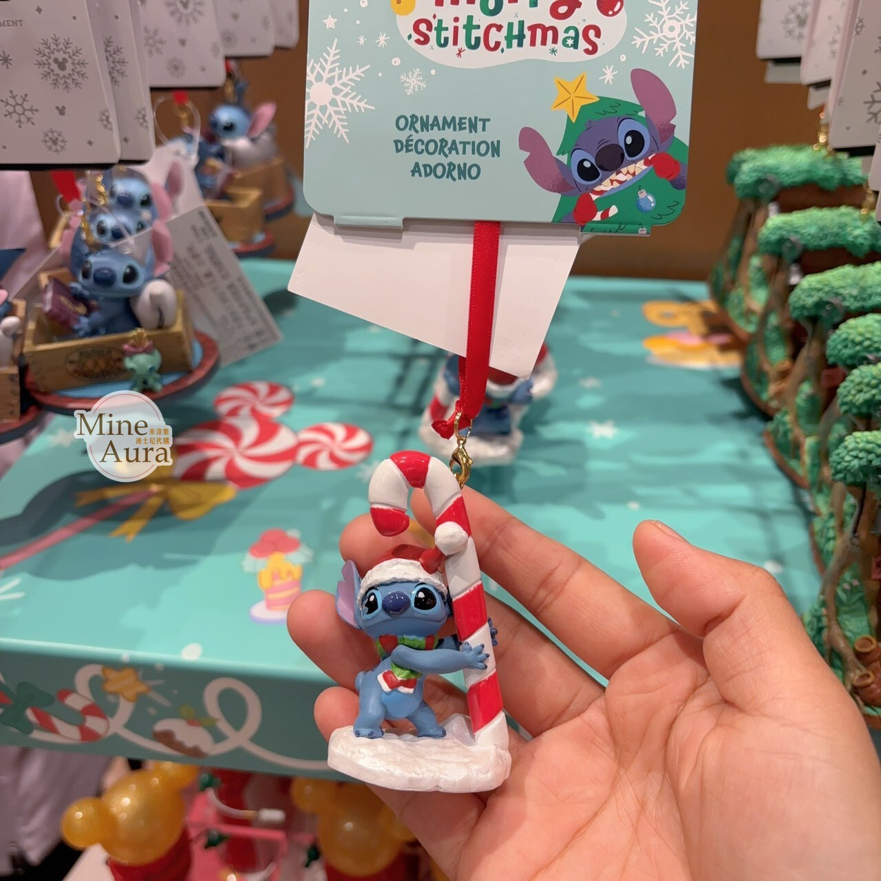 聖誕節限定 史迪奇 Stitch 抱拐杖糖造型 聖誕樹 掛飾 星際寶貝 Lilo & Stitch -上海迪士尼樂園
