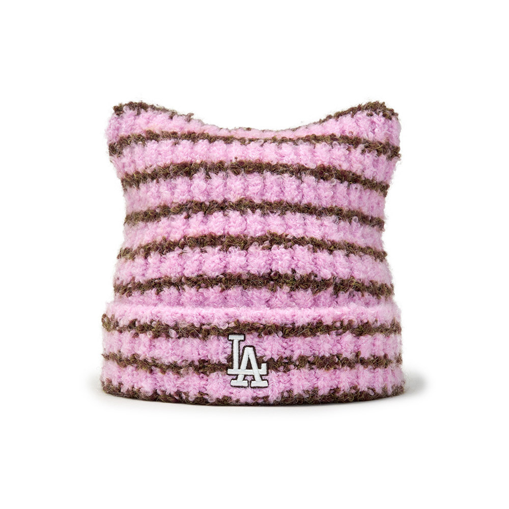 MLB 條紋貓耳針織毛帽 黑白 紐約洋基隊3ABNB1656-50BKS / 粉 洛杉磯道奇隊3ABNB1656-07PKS