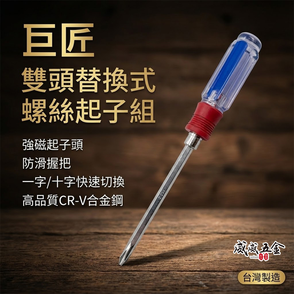 台灣製 巨匠｜超長型-替換式螺絲起子｜十字起子 一字起 透明色膠柄起子 水晶柄螺絲起子 加長型起子｜B912