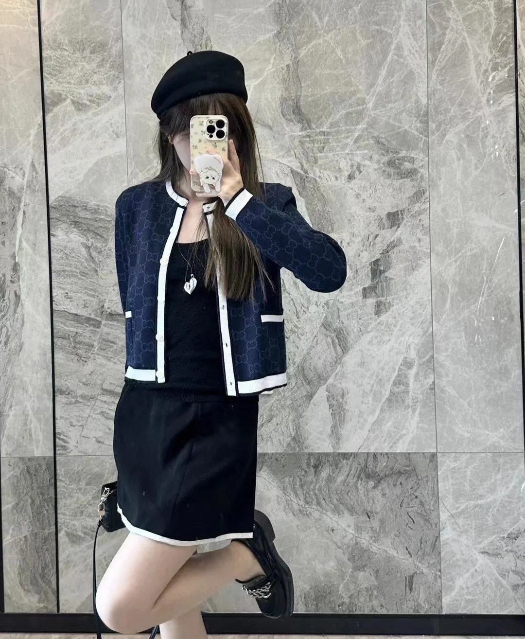 GG 深藍色 針織 GG logo 外套