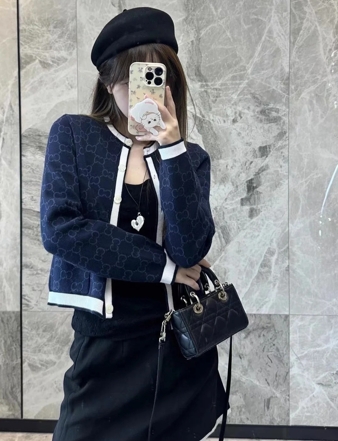 GG 深藍色 針織 GG logo 外套