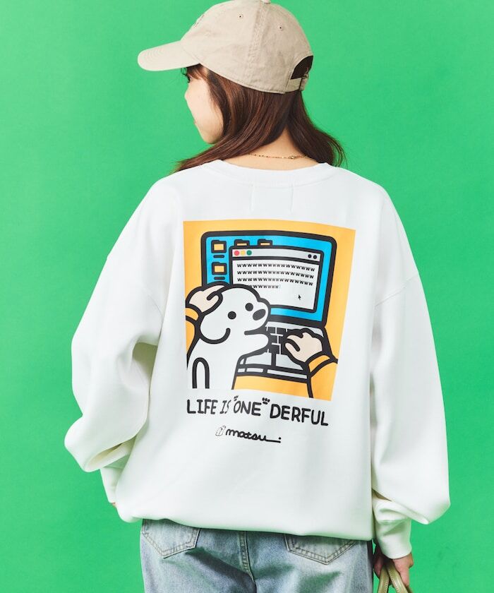 『代購+現貨商品』2025AW FREAK'S STORE x matsui 日本 插畫家 松井先生 "WARNING" Drawcord Back Print Crew Neck Sweatshirt 聯名 別注款 狗狗 鍵盤 大學T 1021248901167