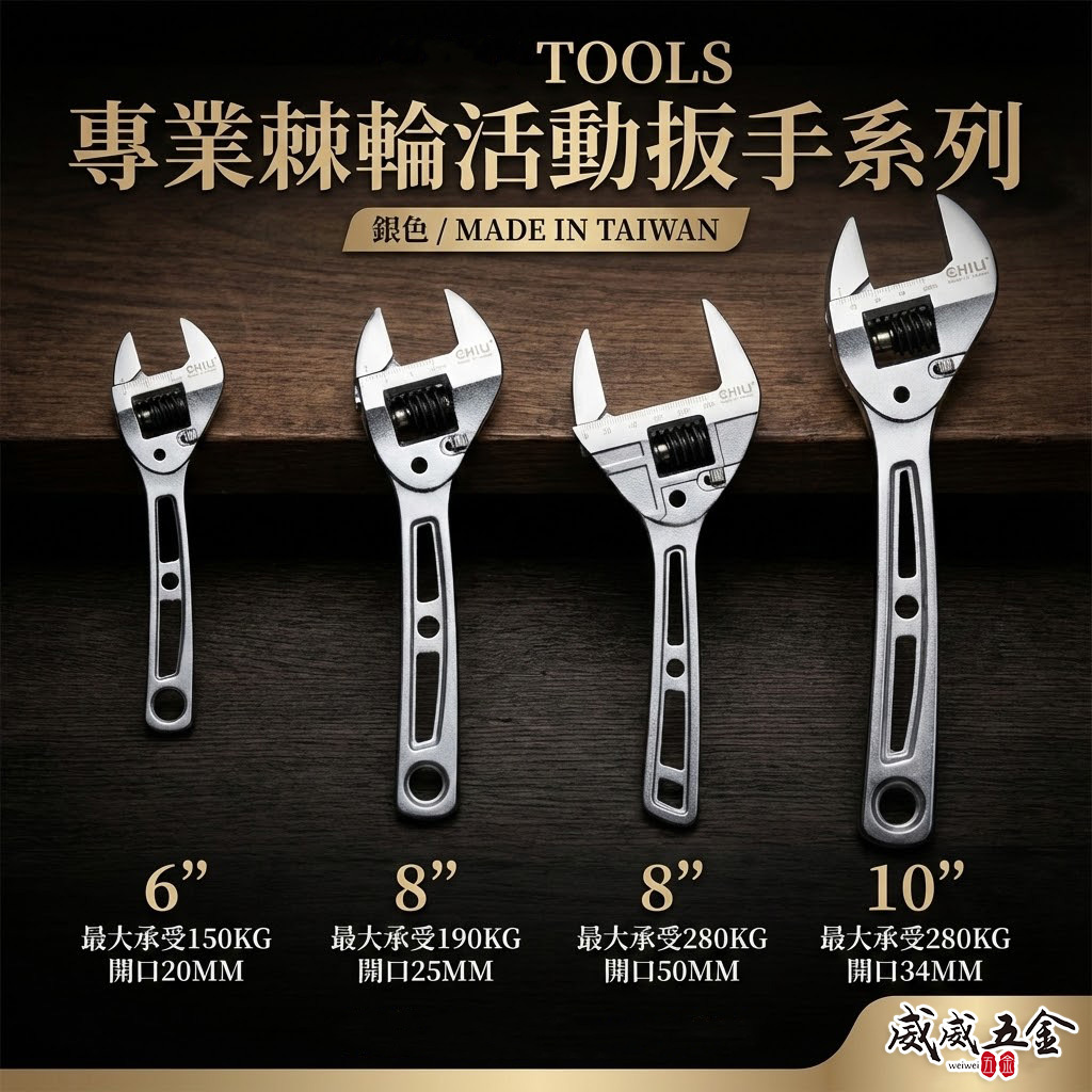 台灣製 CHILI｜規格 6" 8" 10" 大開口 50mm｜高扭力棘輪活動板手 棘輪快速扳手 棘輪活動扳手 WA10-06R ｜WA10-08R ｜WA10-10R ｜WA20-08R 活動扳手 活動板手 棘輪活動板手 高扭力棘輪快速扳手 開口棘輪板手