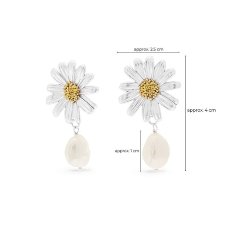 1TA0530-416 [THALLO] Aigli Daisy Earrings Statement (Clip On) Statement Studs 24K Gold And Sterling Silver Baroque Pearl #S237a (EU)