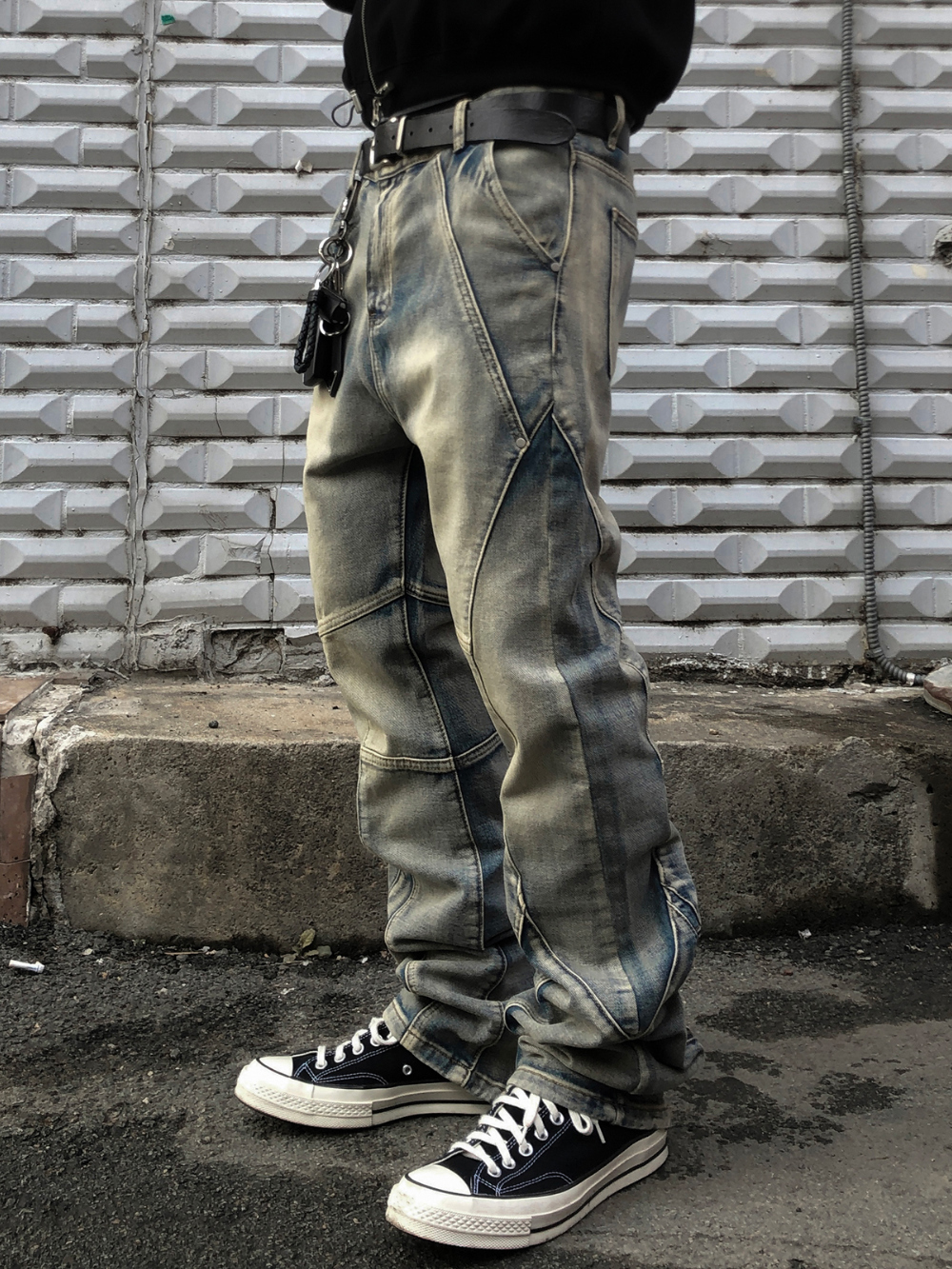 高級立體剪裁拉鍊牛仔褲