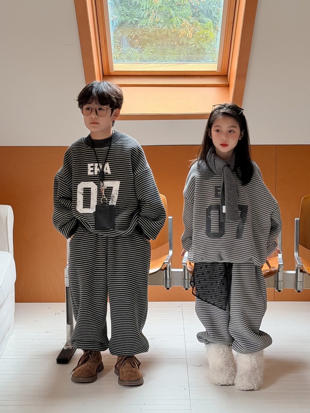 兩色條紋07加絨套裝