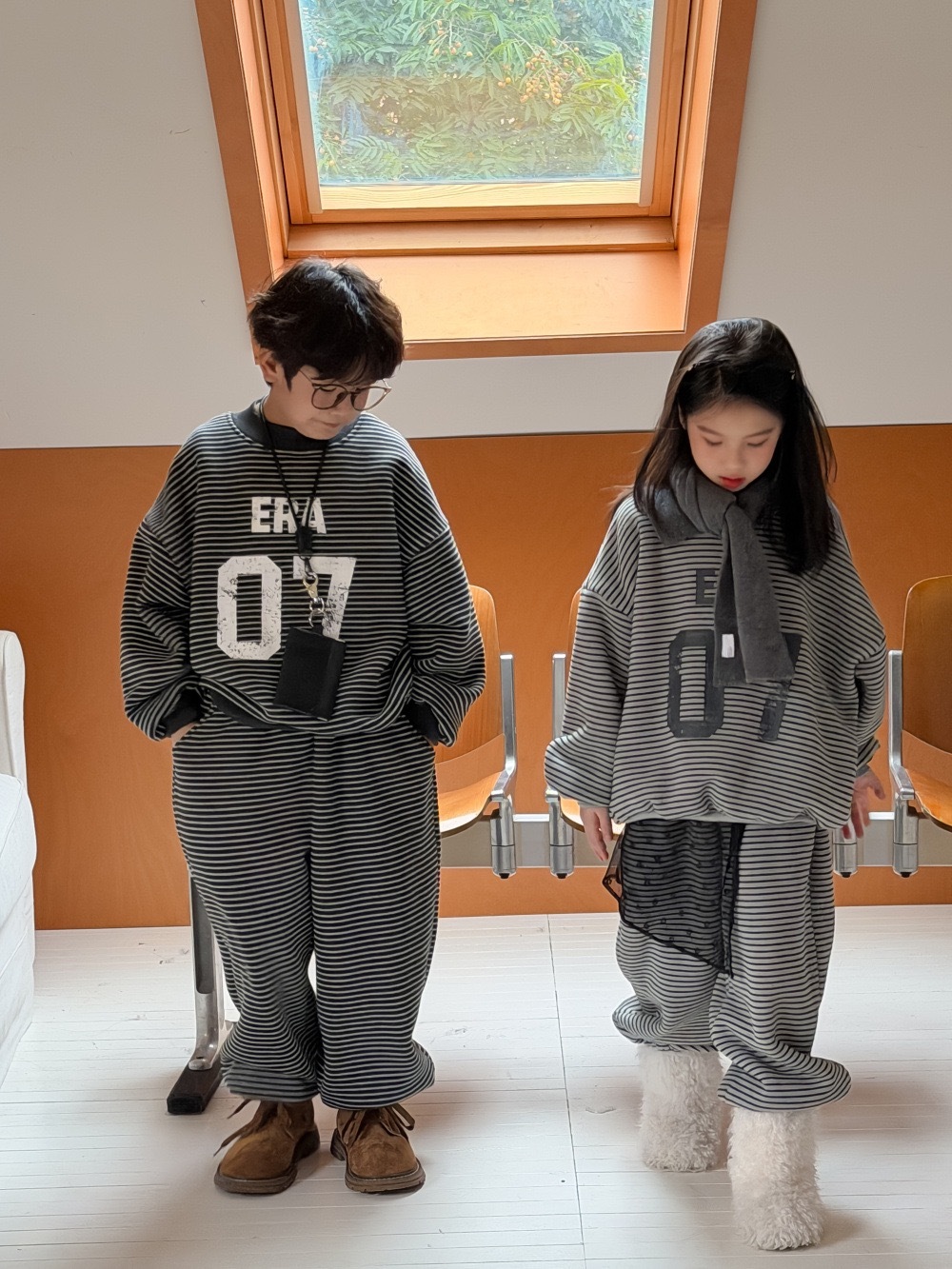 兩色條紋07加絨套裝