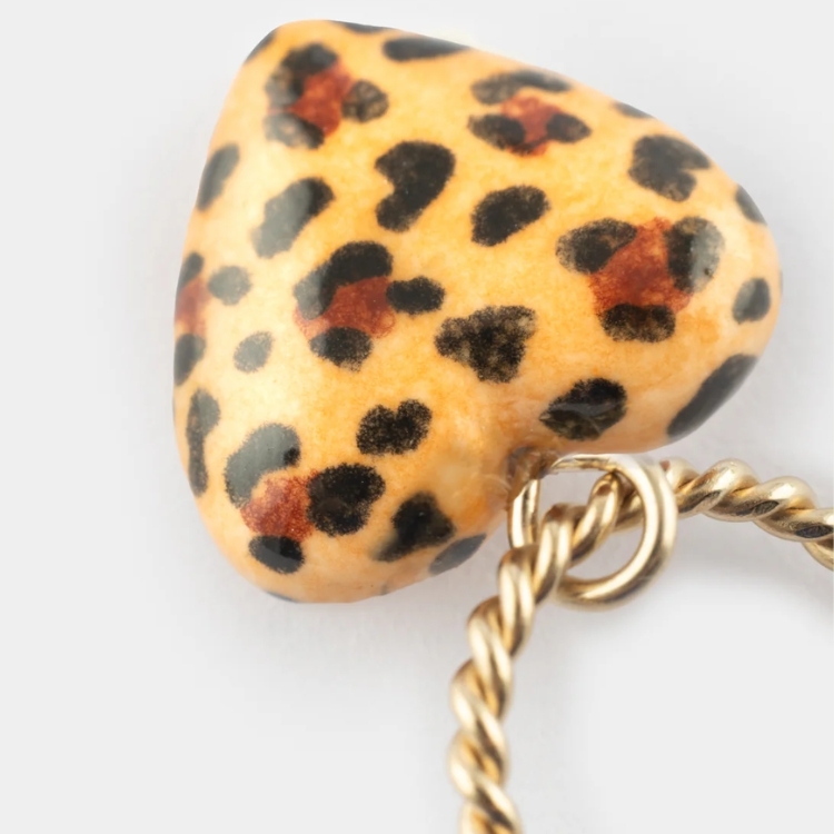 豹紋愛心迷你圈型耳環-單只