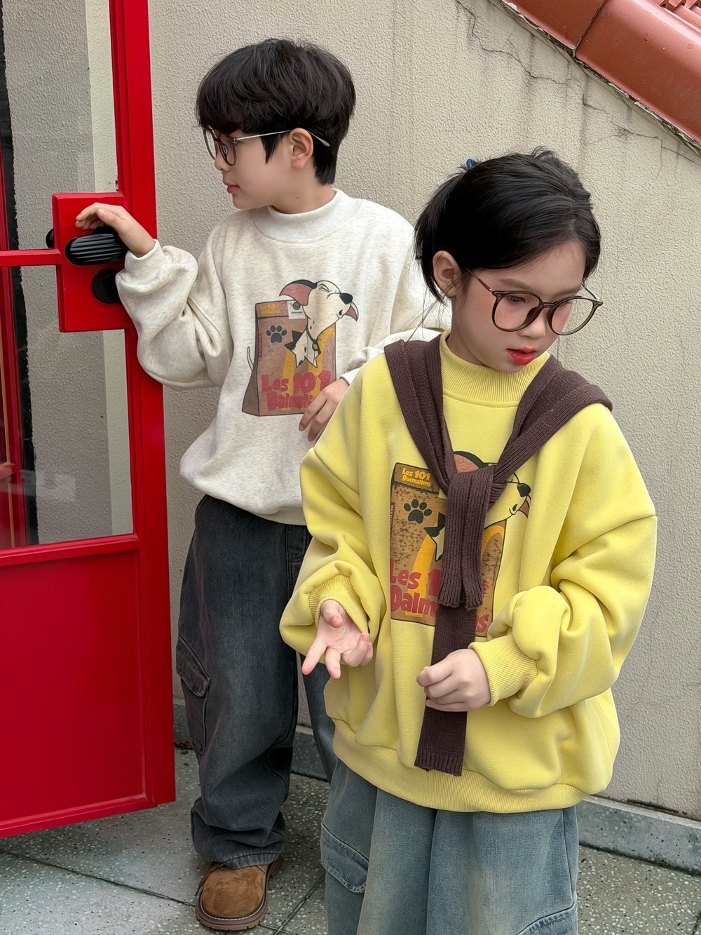 斑點狗狗加絨圓領上衣