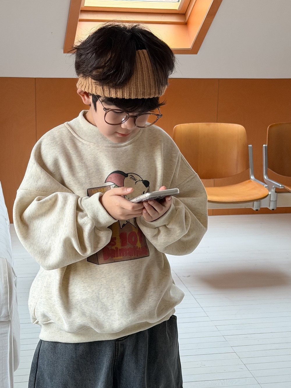 斑點狗狗加絨圓領上衣