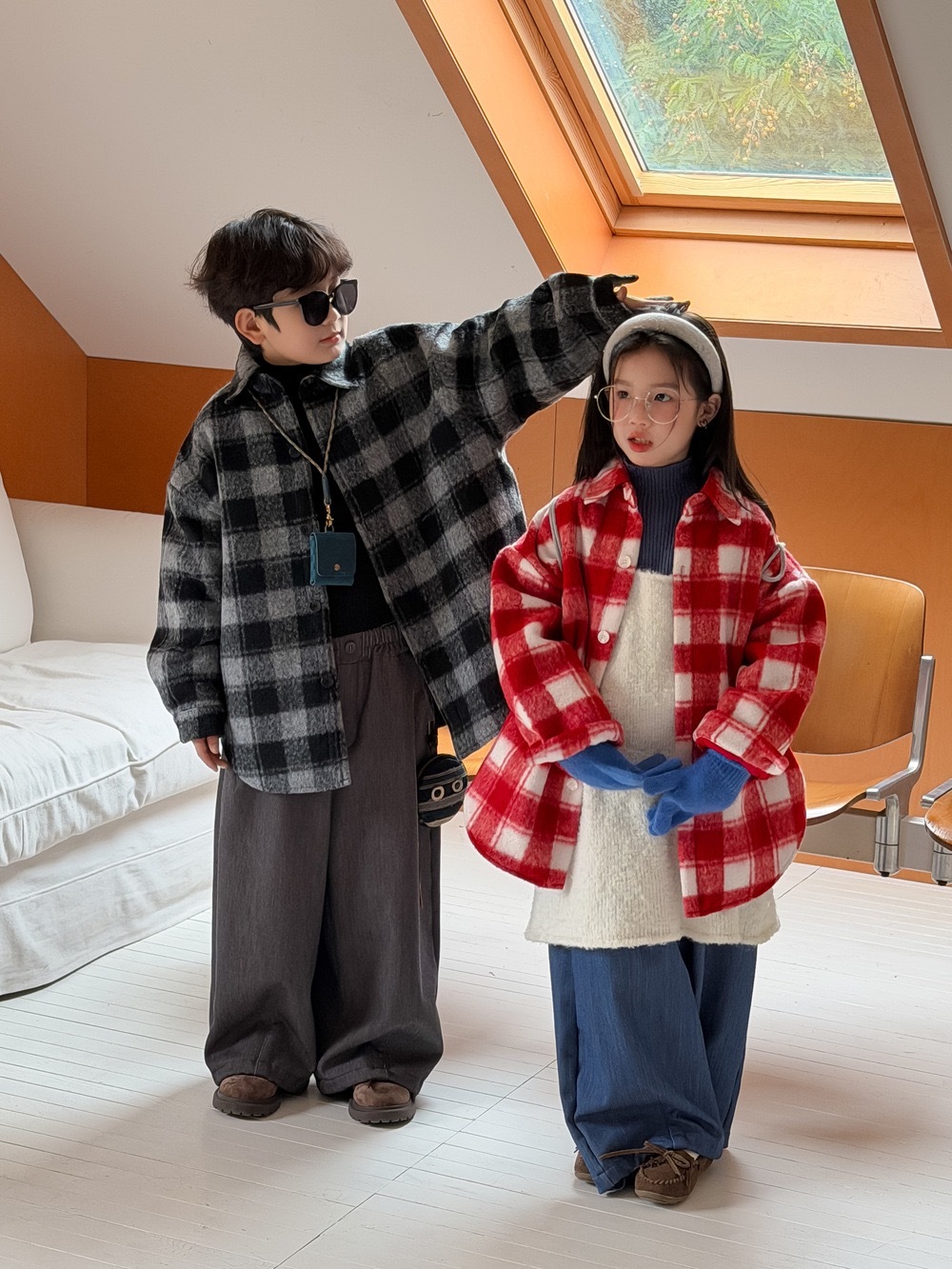 加絨格子呢保暖外套